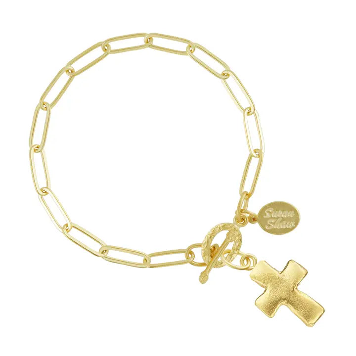 Gold Cross Paperclip Chain Cross Bracelet