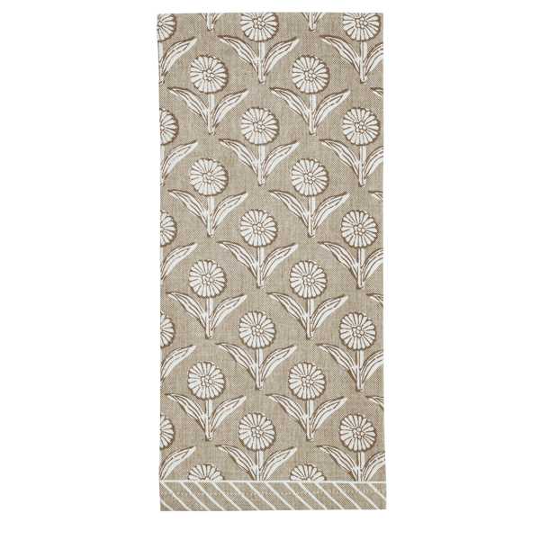 Stripe Edge Floral Taupe Printed Towel