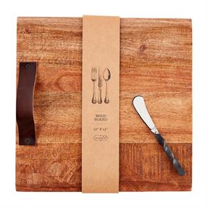 MudPie | Square Mango Wood Board with Leather Handle