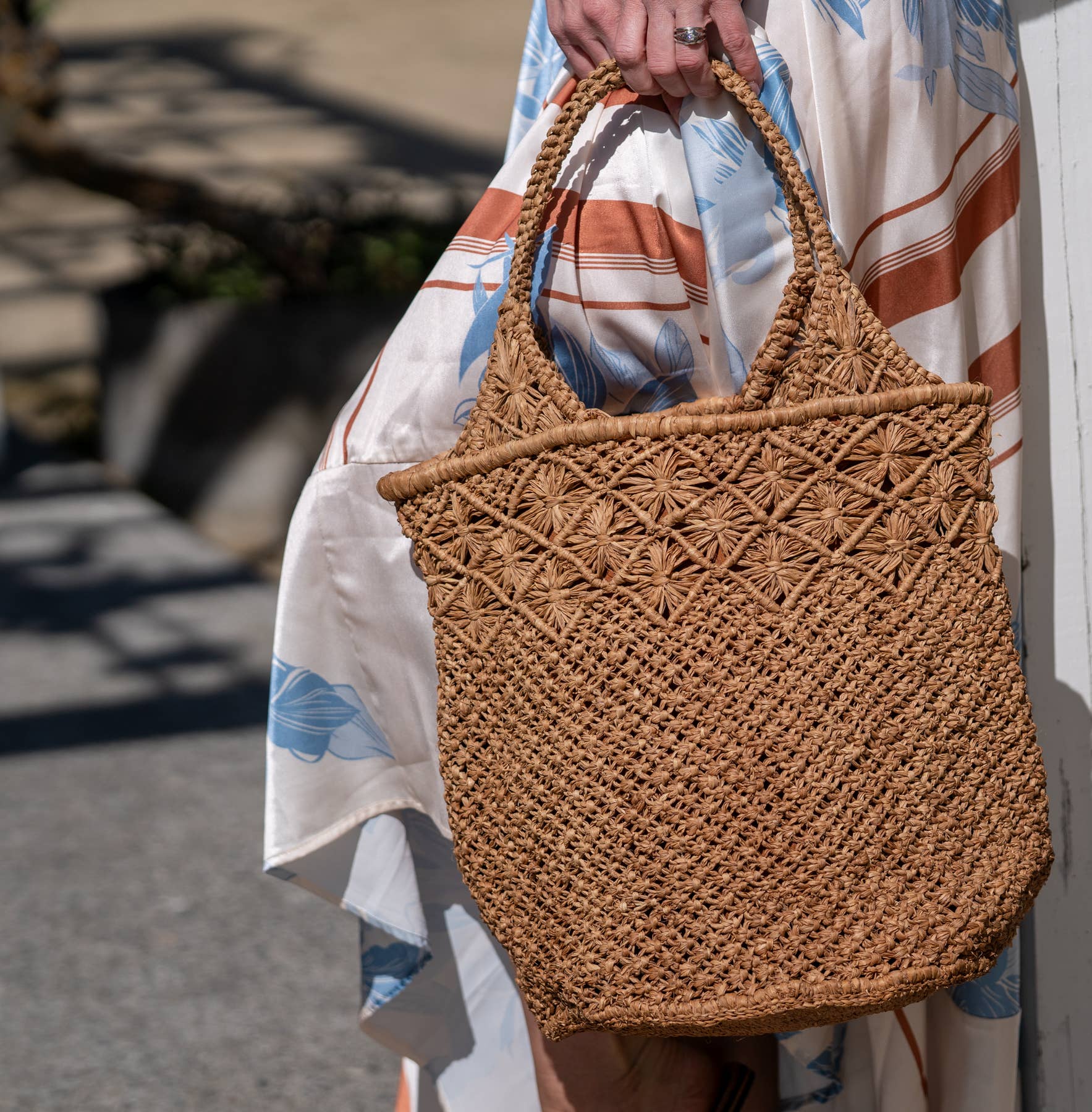 Luca Macrame Diamond and Crochet Straw Handbag