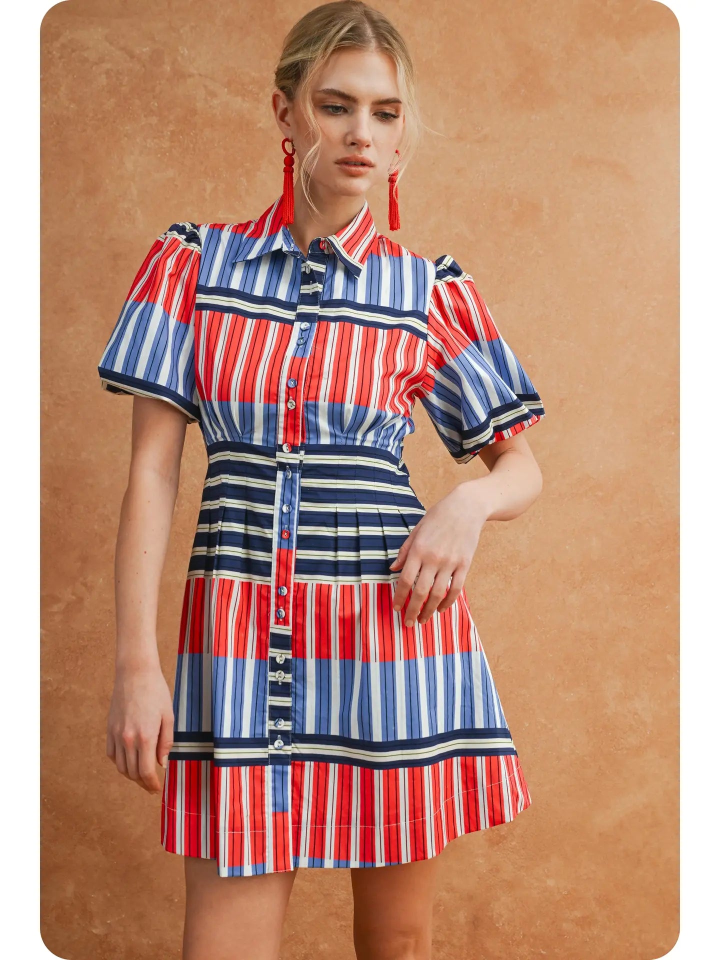 Lila Color Block Striped Mini Dress