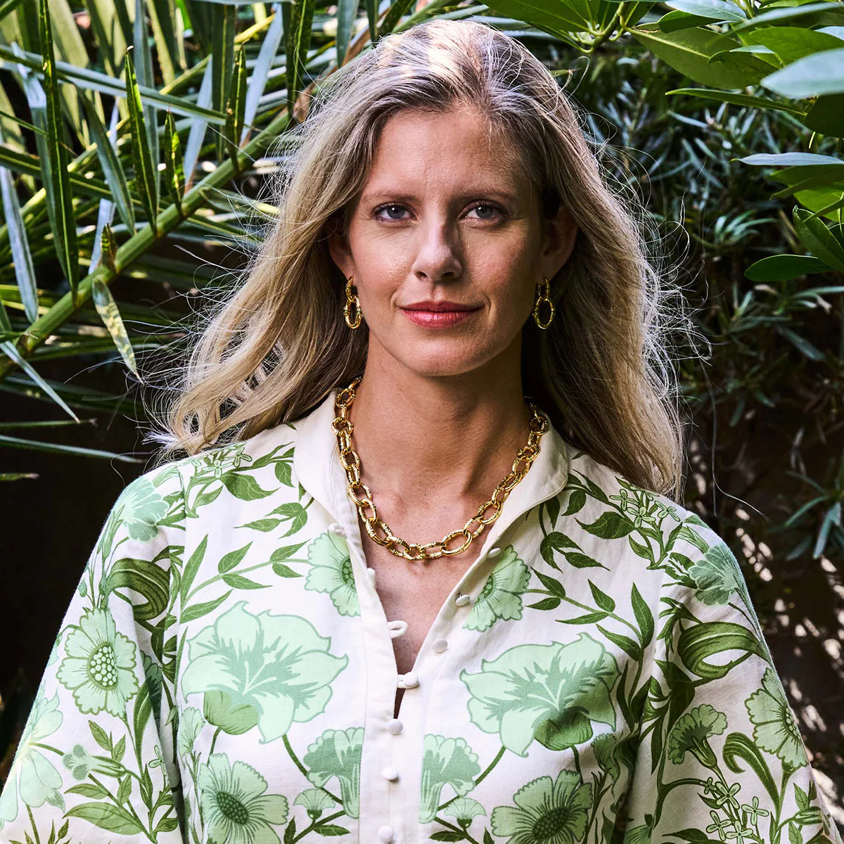 Bangkok Bamboo Link Earrings - Gold/Green Enamel