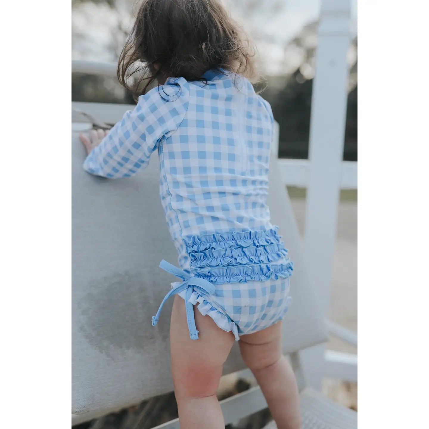 Blue Gingham Ruffle Bottom Swimsuit
