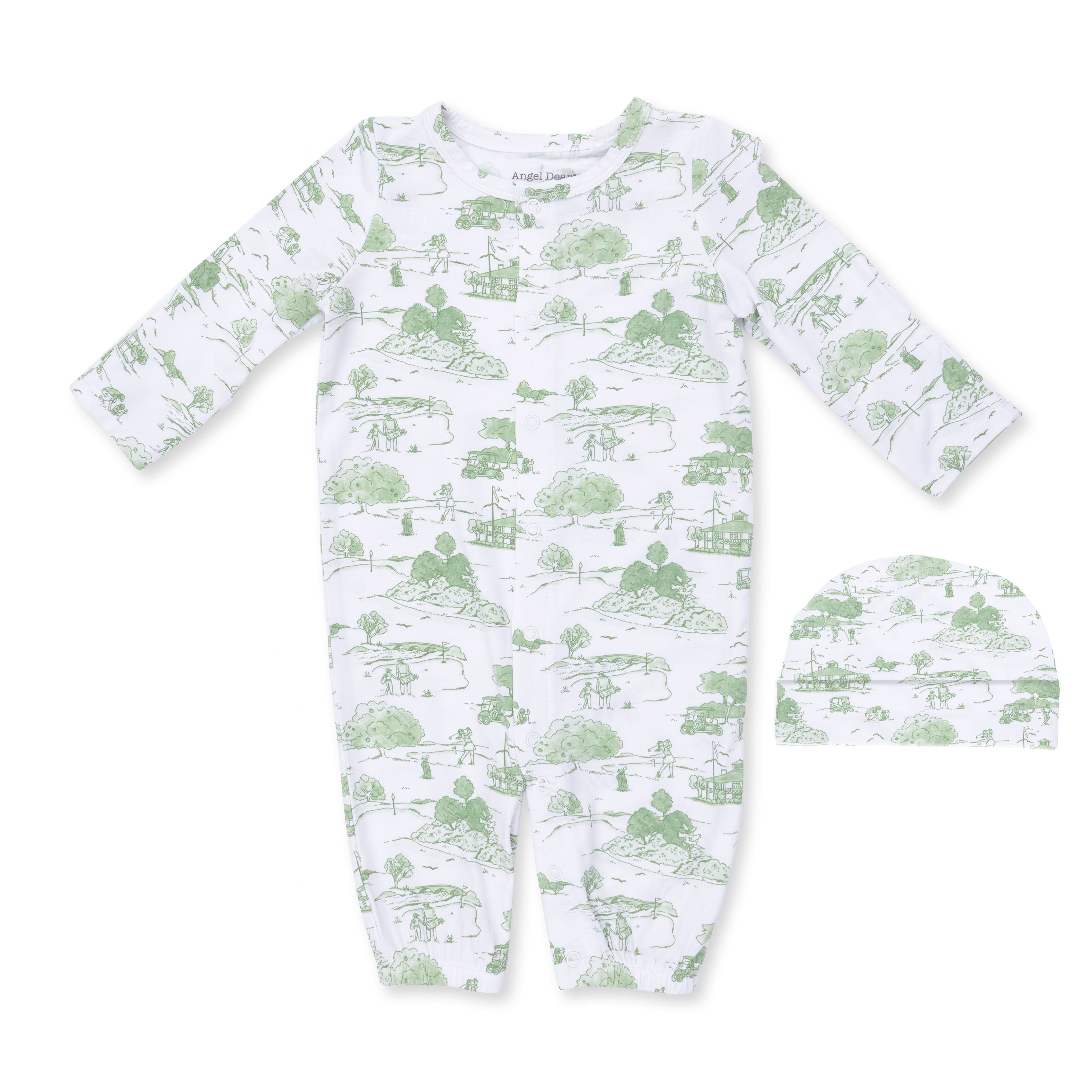 Angel Dear | Golf Toile Green Convertible Gown and Beanie Hat