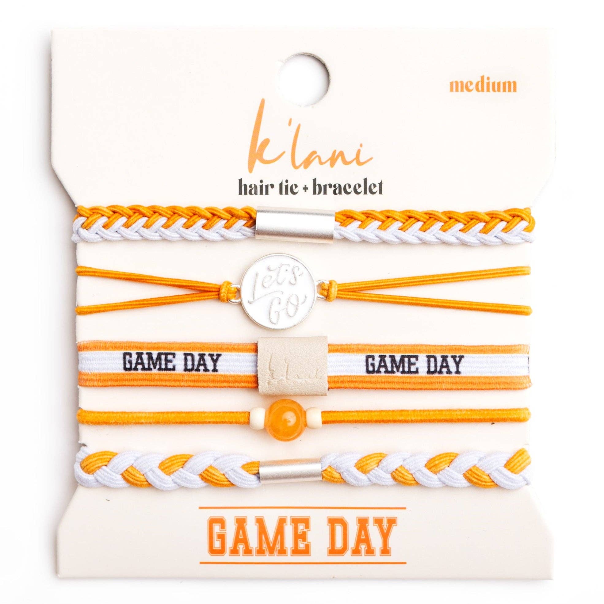 "Game Day" Orange & White Hair Tie Bracelets