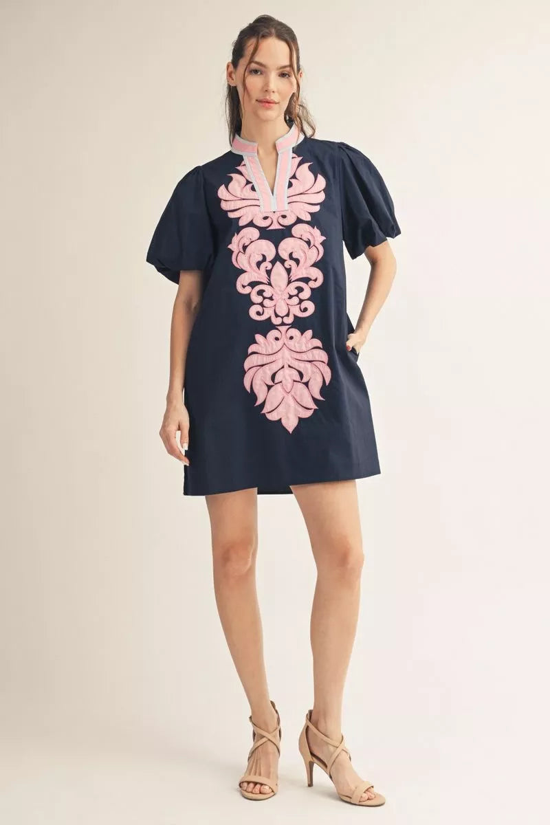 Abbie Baroque Navy Applique Dress