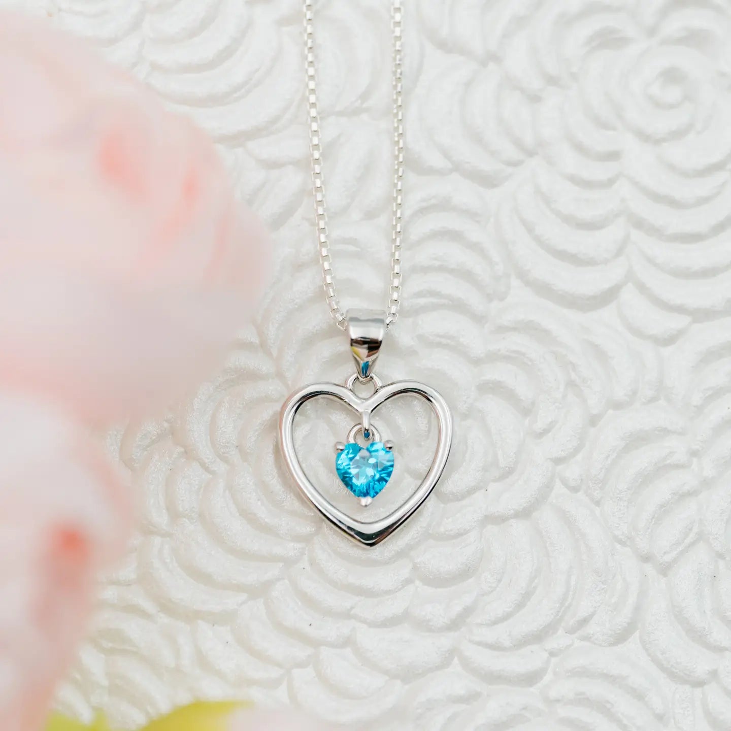 Sterling Silver Dancing Heart Birthstone Necklace