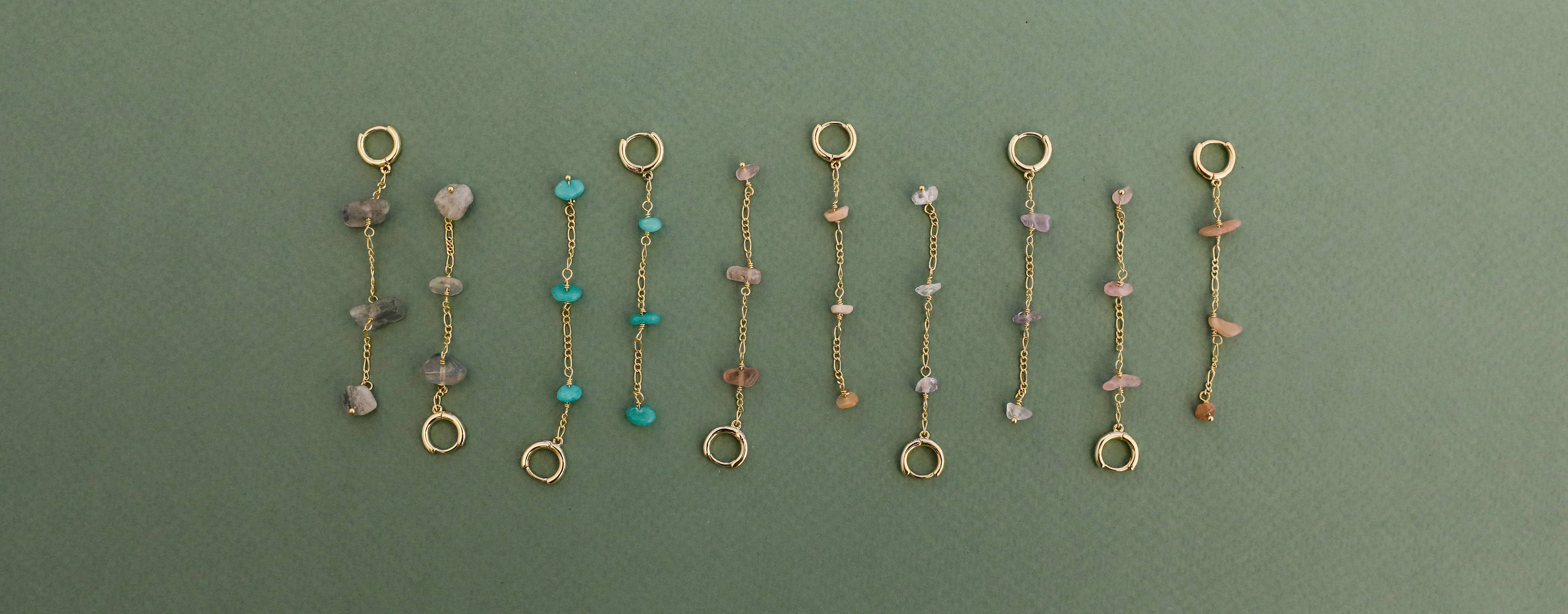 Raw Gemstone Chain Drop Earring - Peach Moonstone