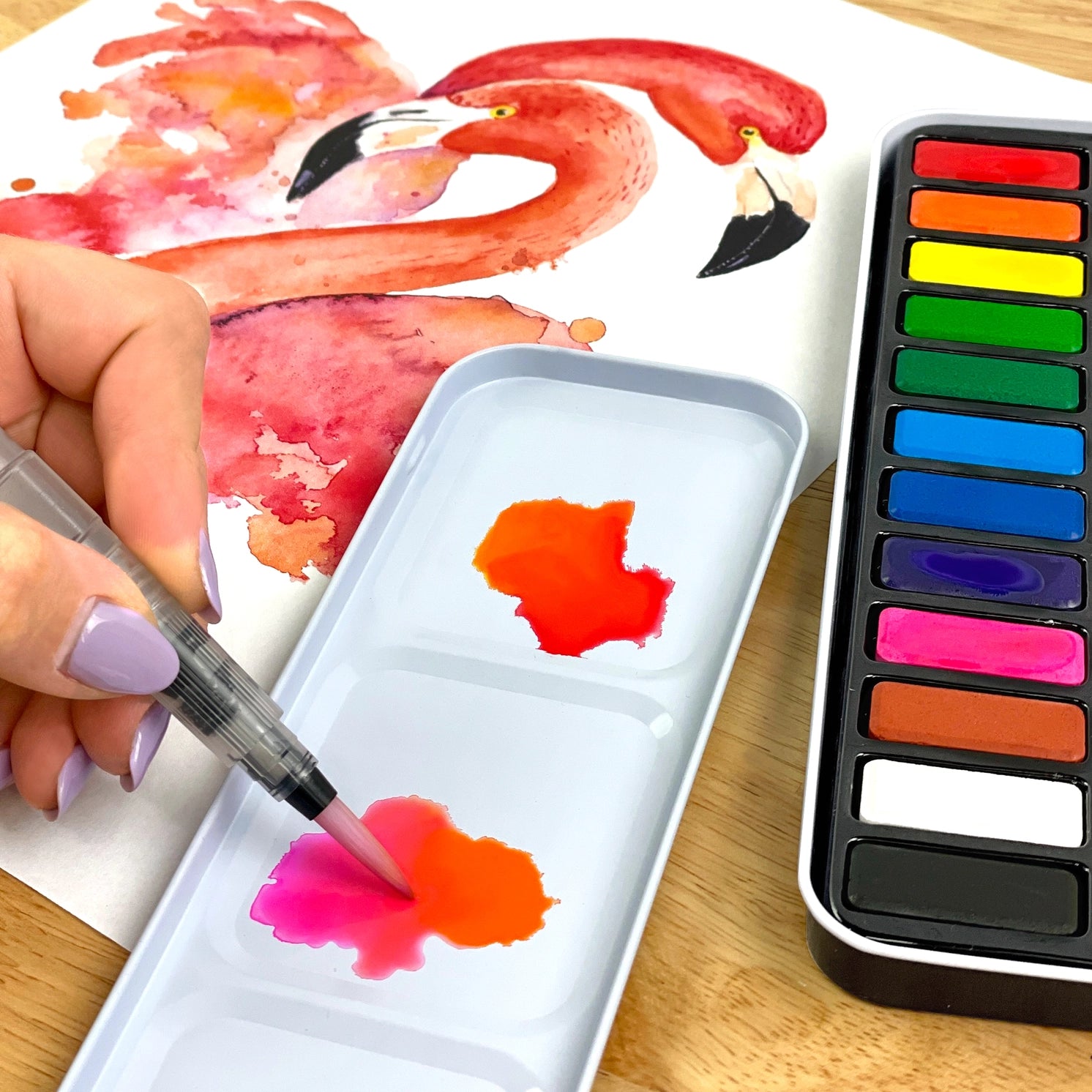 Watercolor Travel Paint Set with Brush
