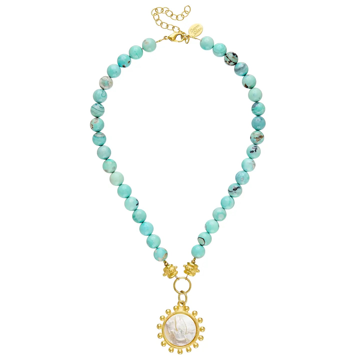 Mother of Pearl Dove Aqua Jasper Necklace