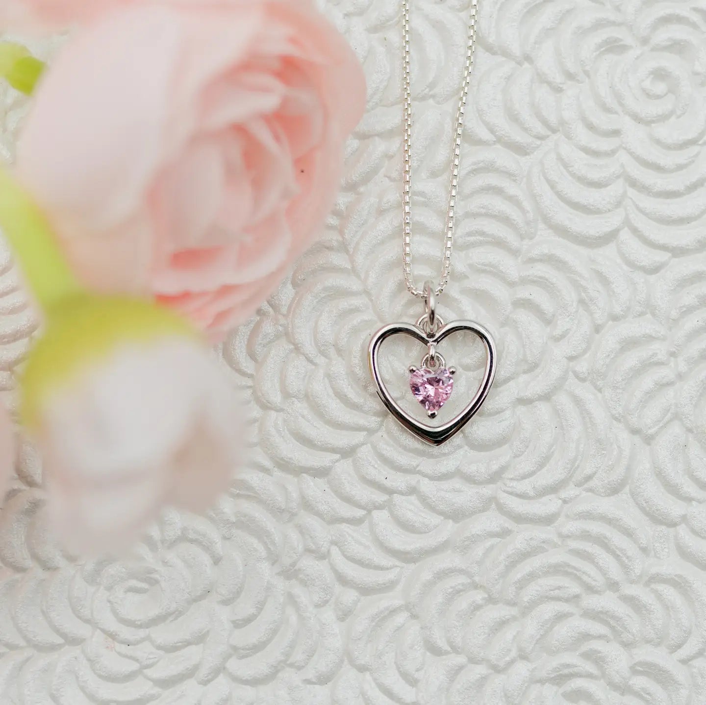 Sterling Silver Dancing Heart Birthstone Necklace