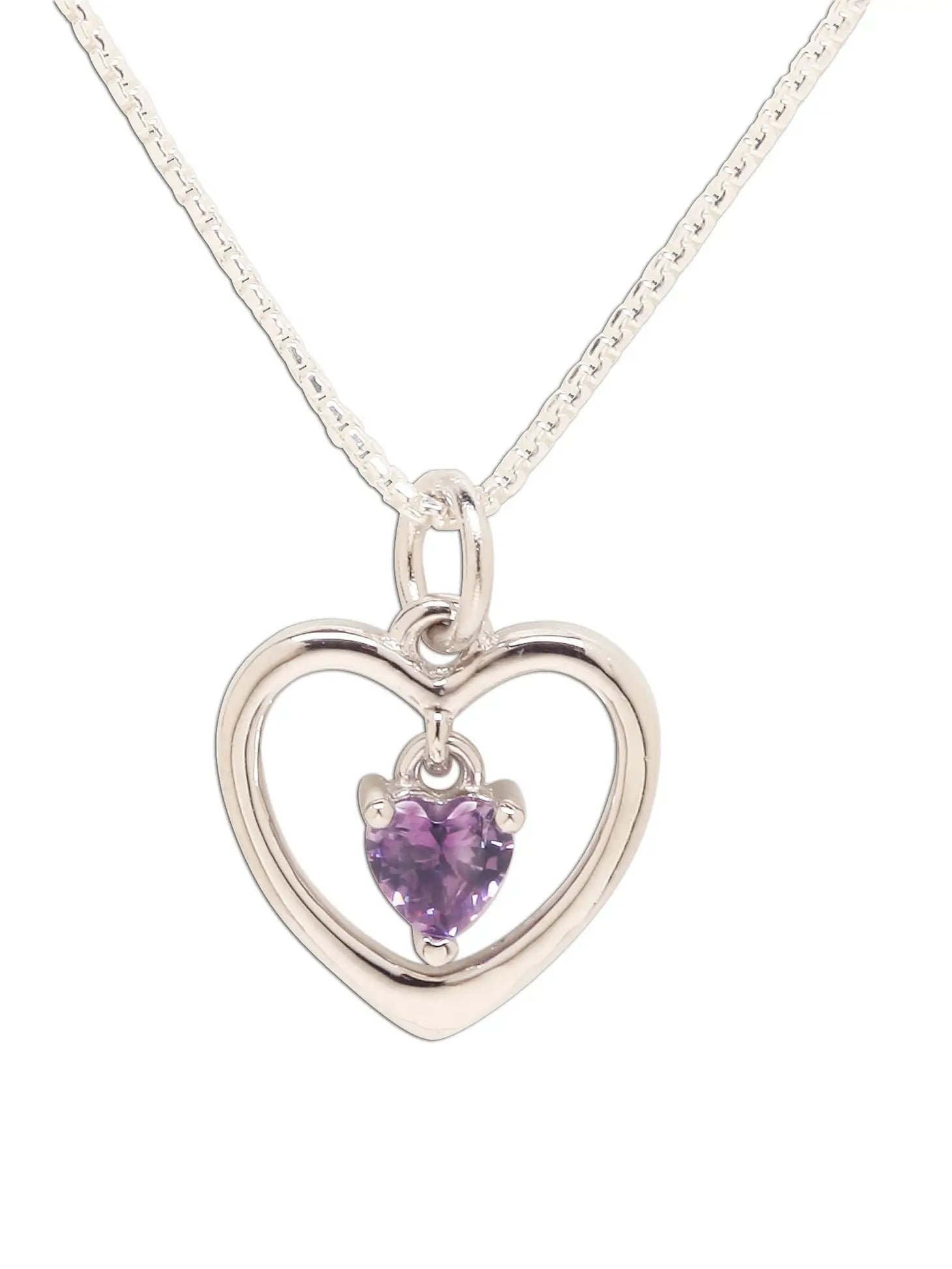 Sterling Silver Dancing Heart Birthstone Necklace