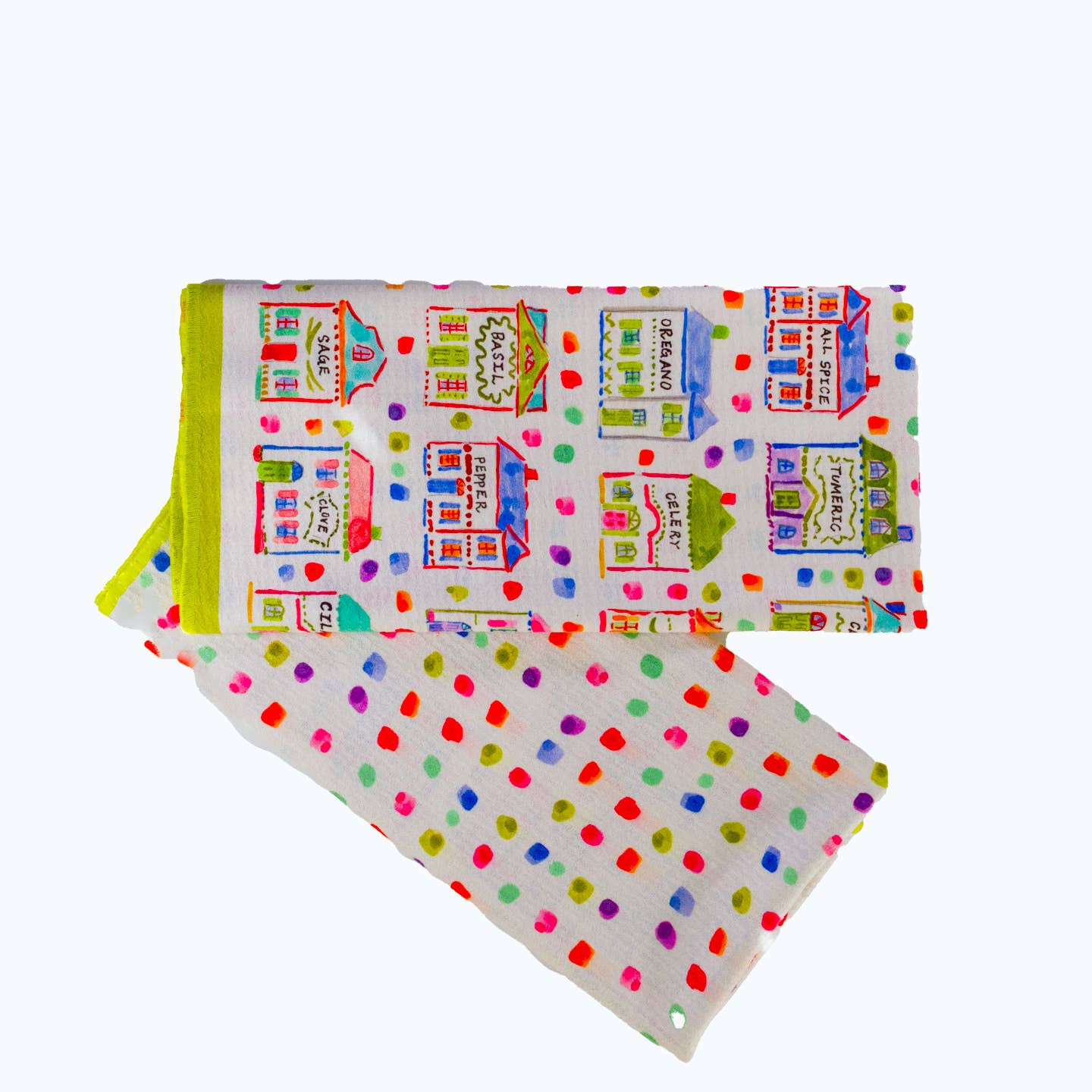 Double Sided Spice Village Tea Towel