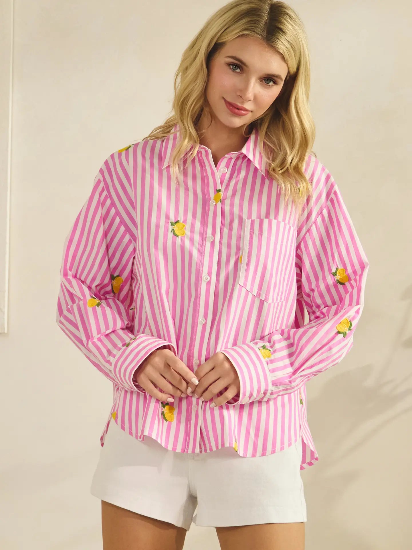 Lemon Stripe Button Down Blouse