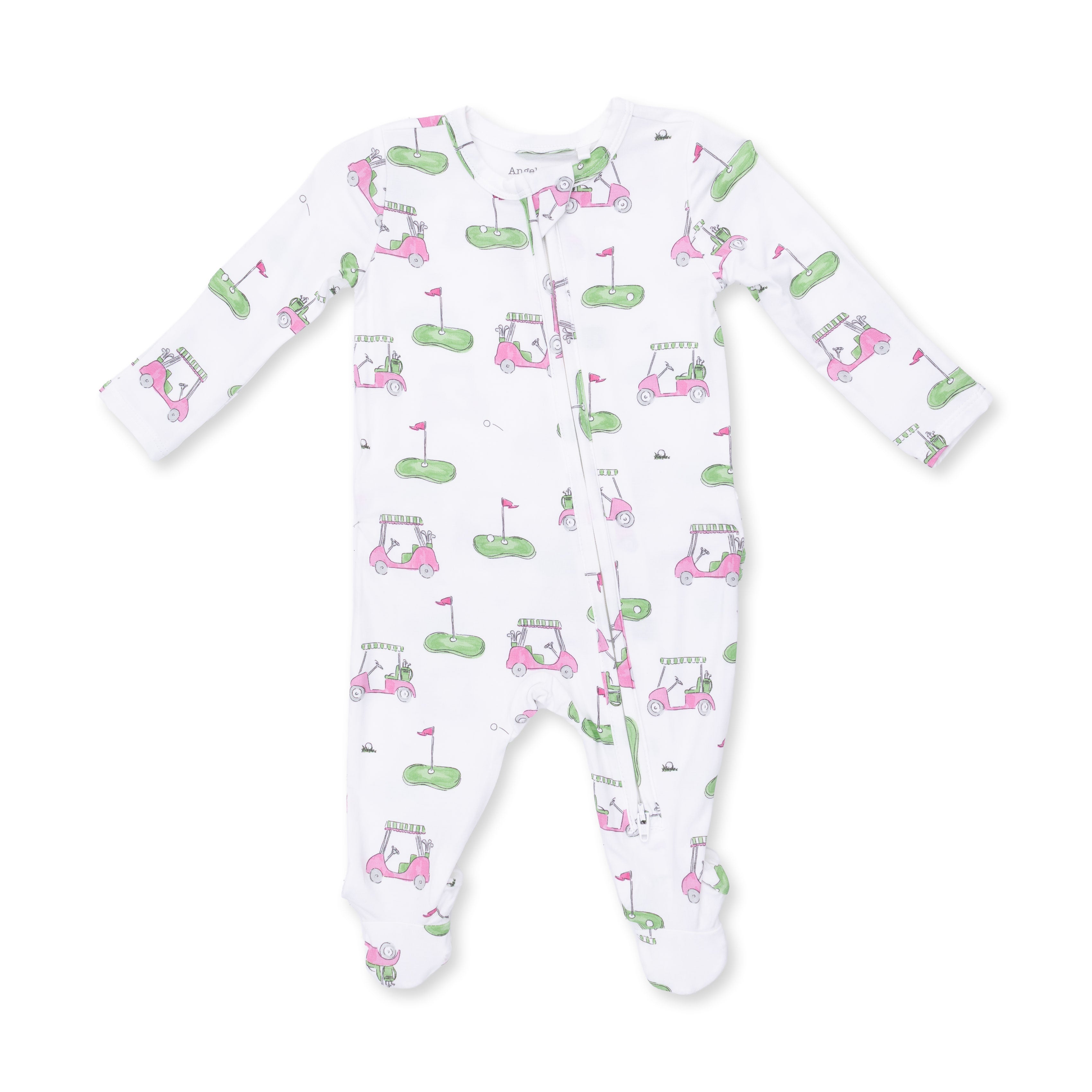 Angel dear | Golf Carts Pink 2 Way Ruffle Back Zipper Footie