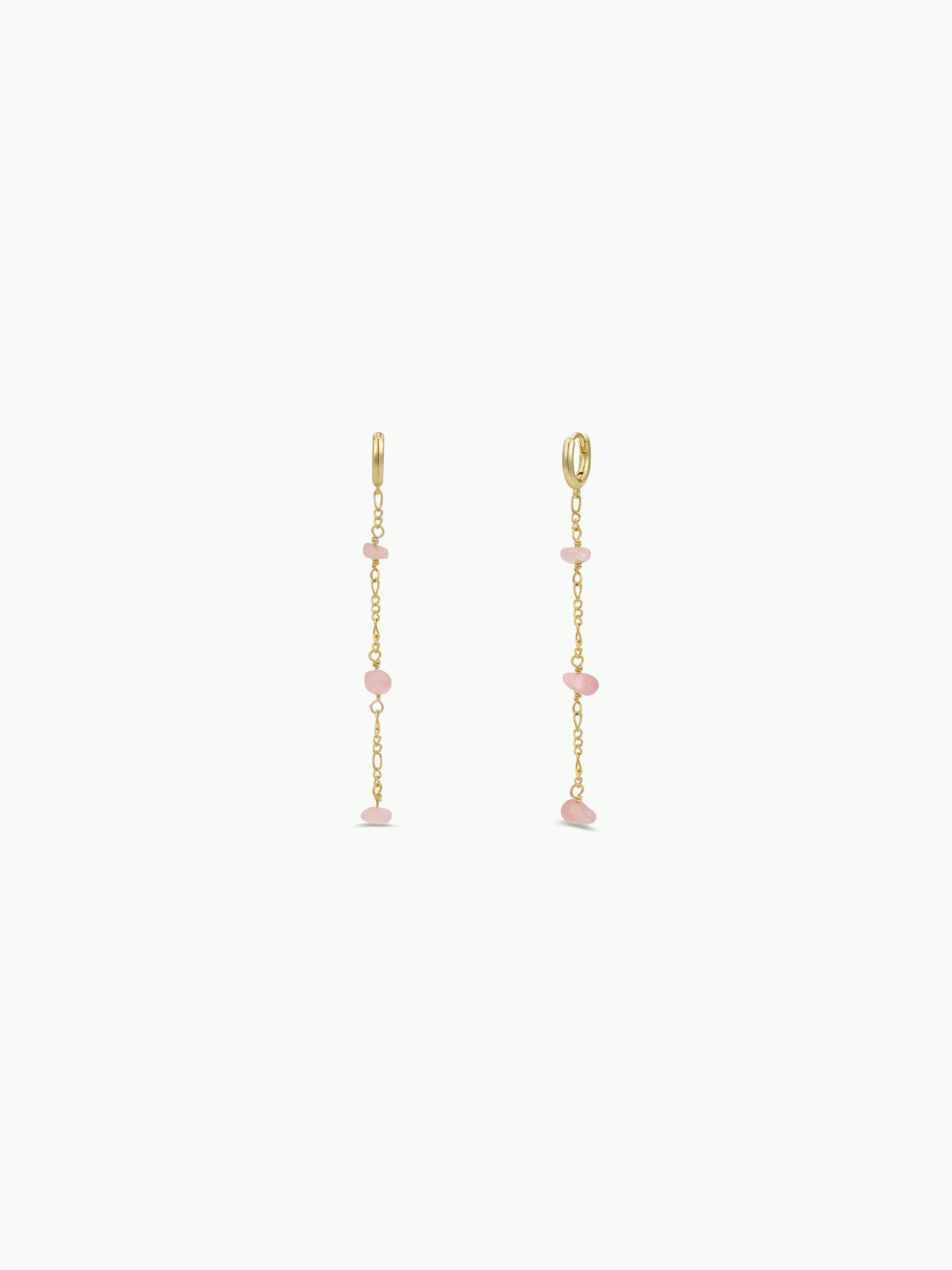 Raw Gemstone Chain Drop Earring - Rose Quartz
