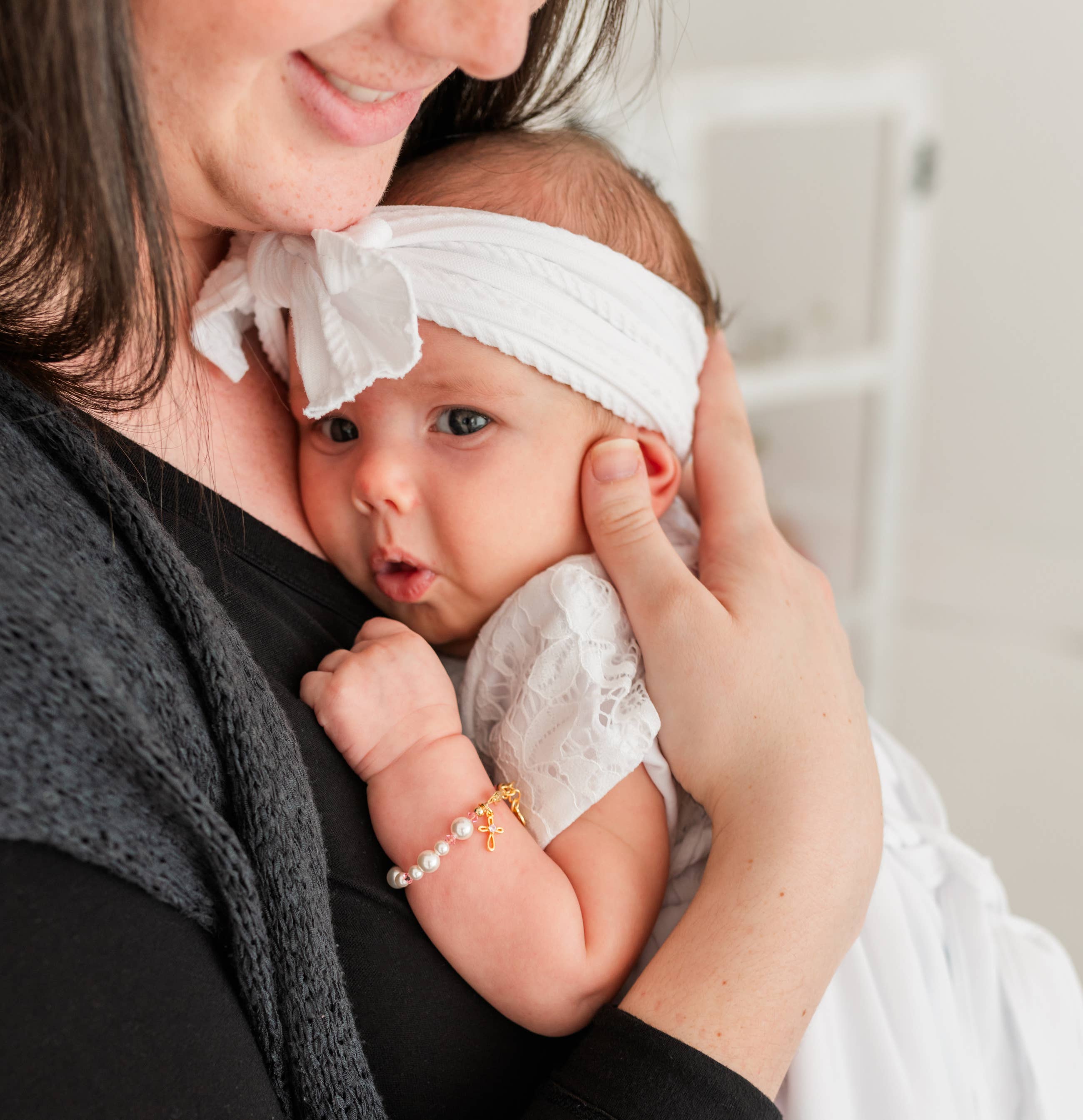 14K Gold Pink Cross Bracelet Baptism & First Communion Gift