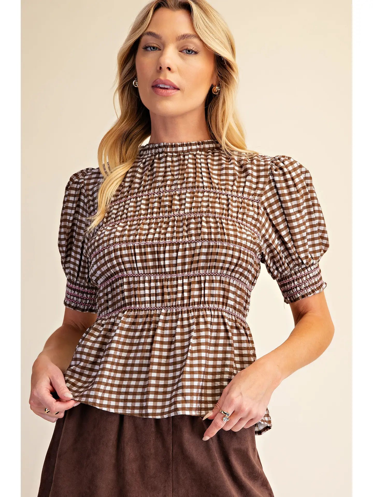 Serra Plaid Smocked Puff Sleeve Shirt