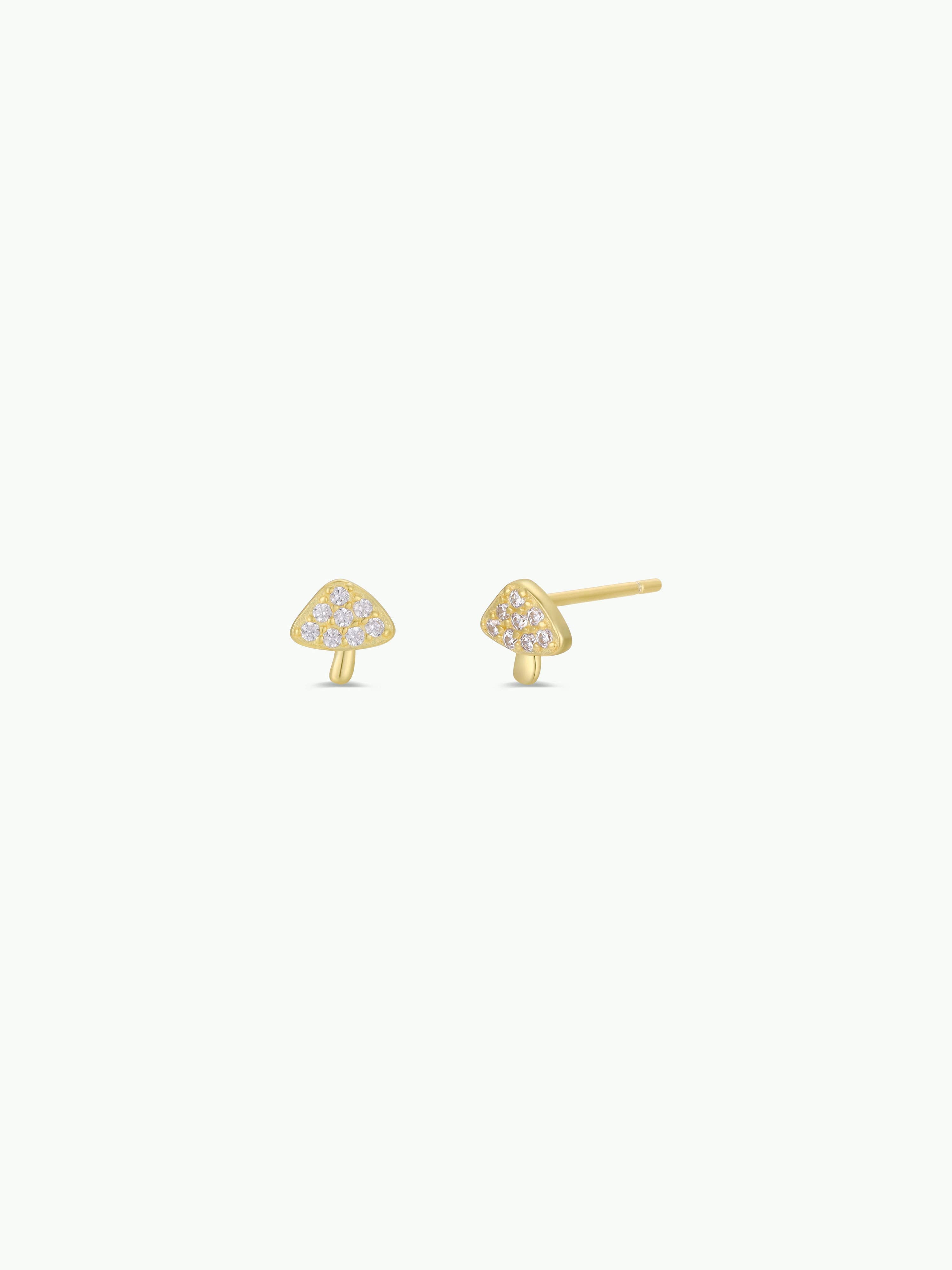 Pave Stud - Mushroom - Gold Earrings