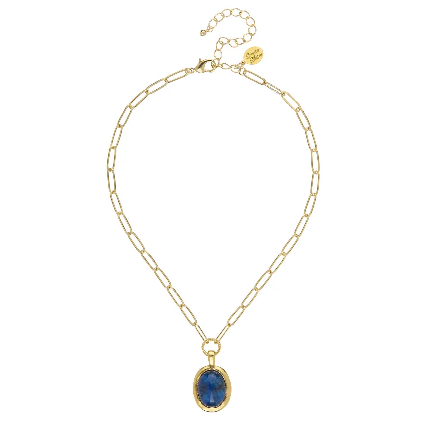 Blue Lapis Cabochon Paperclip Necklace