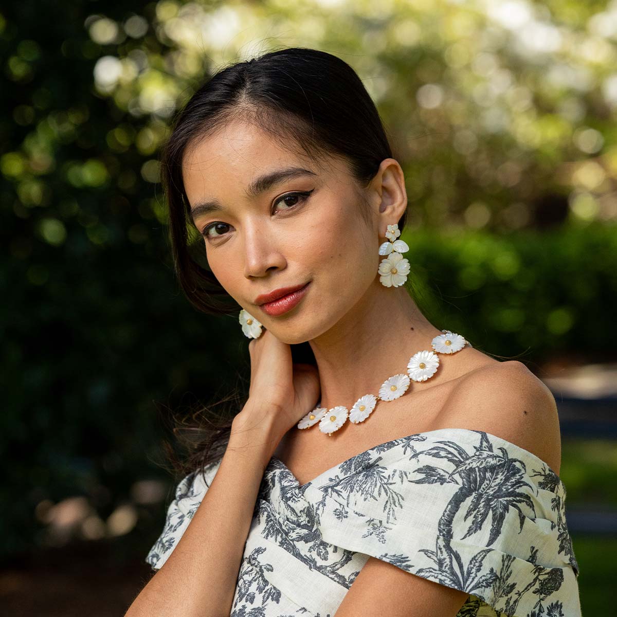 Mermaid Garden Convertible Floral Post Drop Earrings - MOP