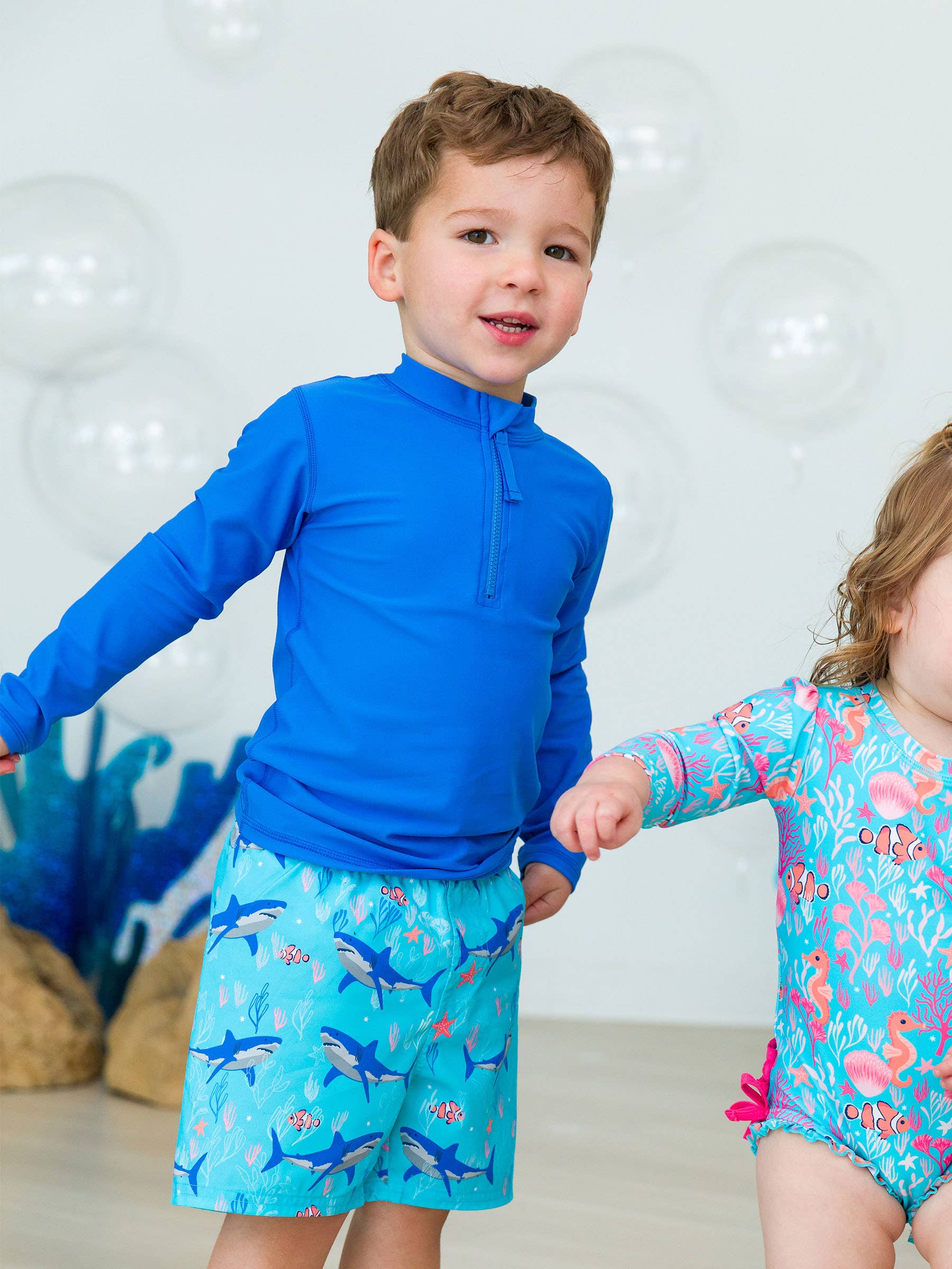 Boys Sonic Blue Long Sleeve Zipper Rash Guard