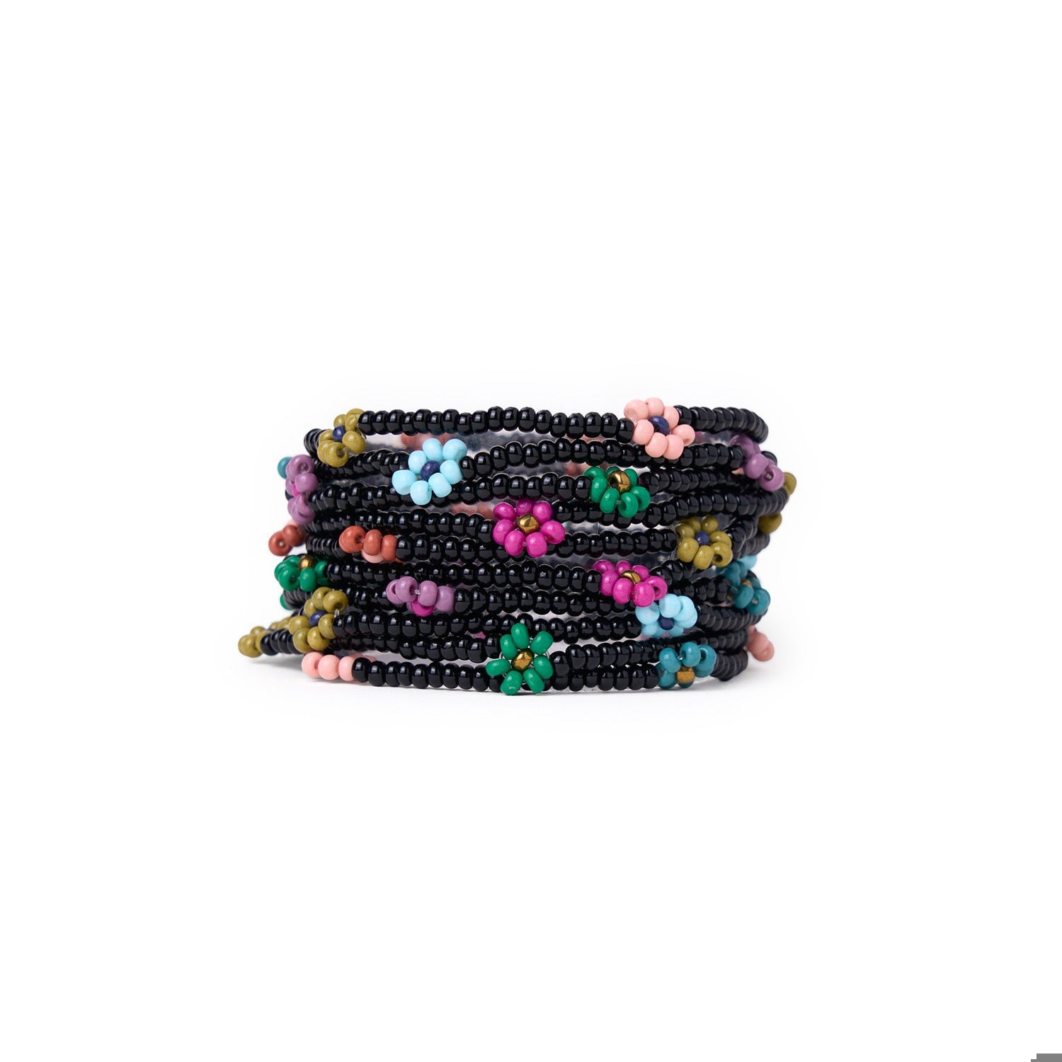 Sage Multi-Color Flower Beaded 10 Strand Stretch Bracelets