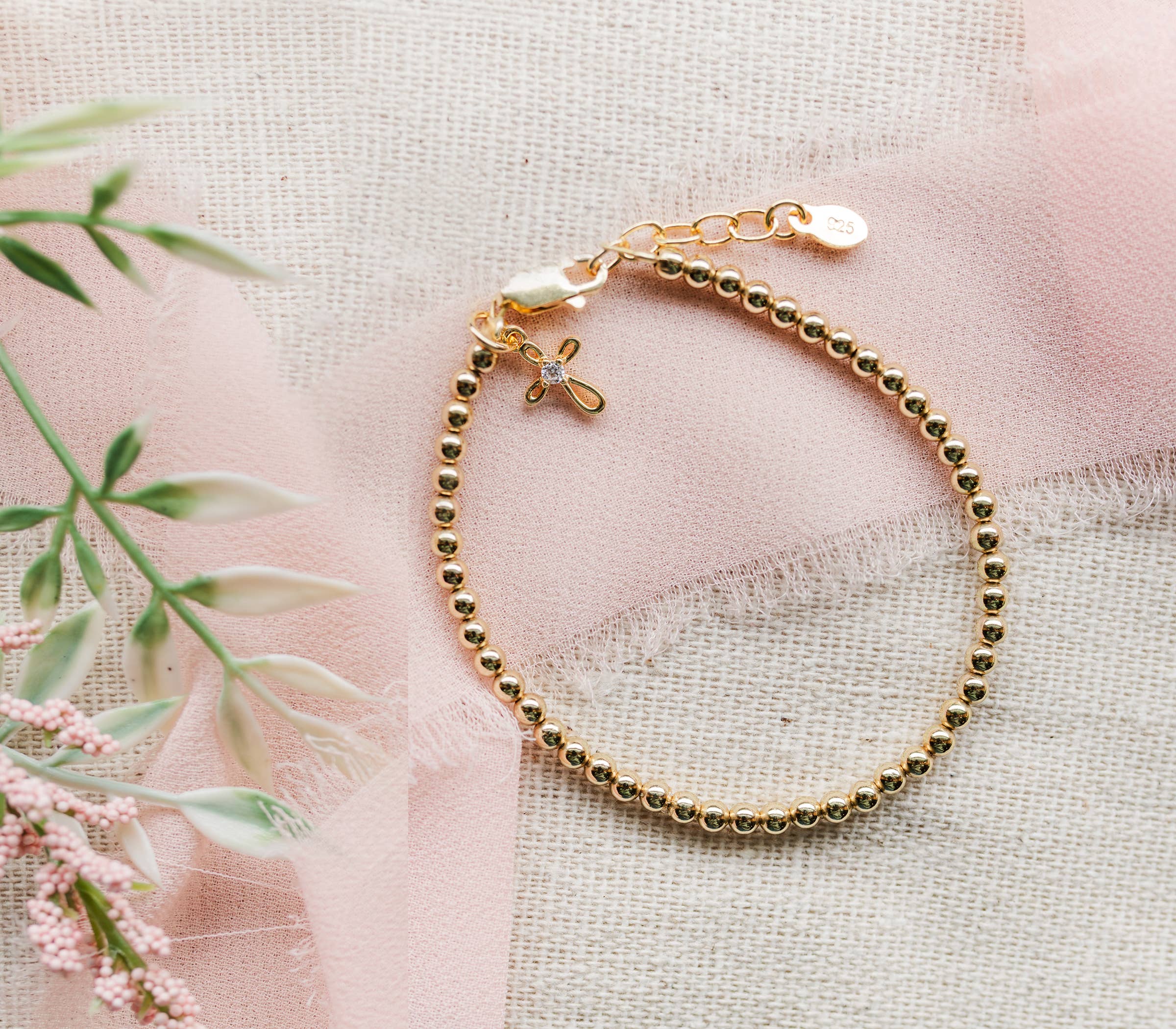 Kids 14K Gold-Plated Lenox Cross Bracelet Baby Girl Baptism Gift