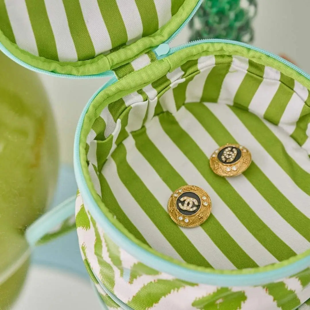 Petite Frond Green Round Jewelry Case