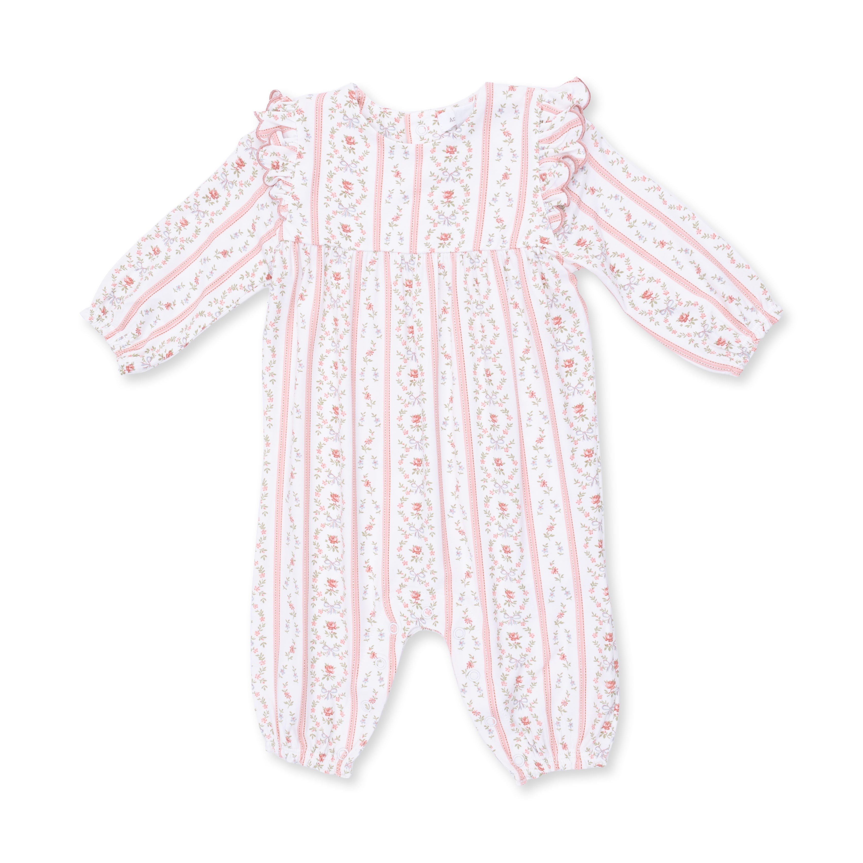 Angel Dear | Marnie Rosebud Stripe Smocked Peter Pan Snap Footie