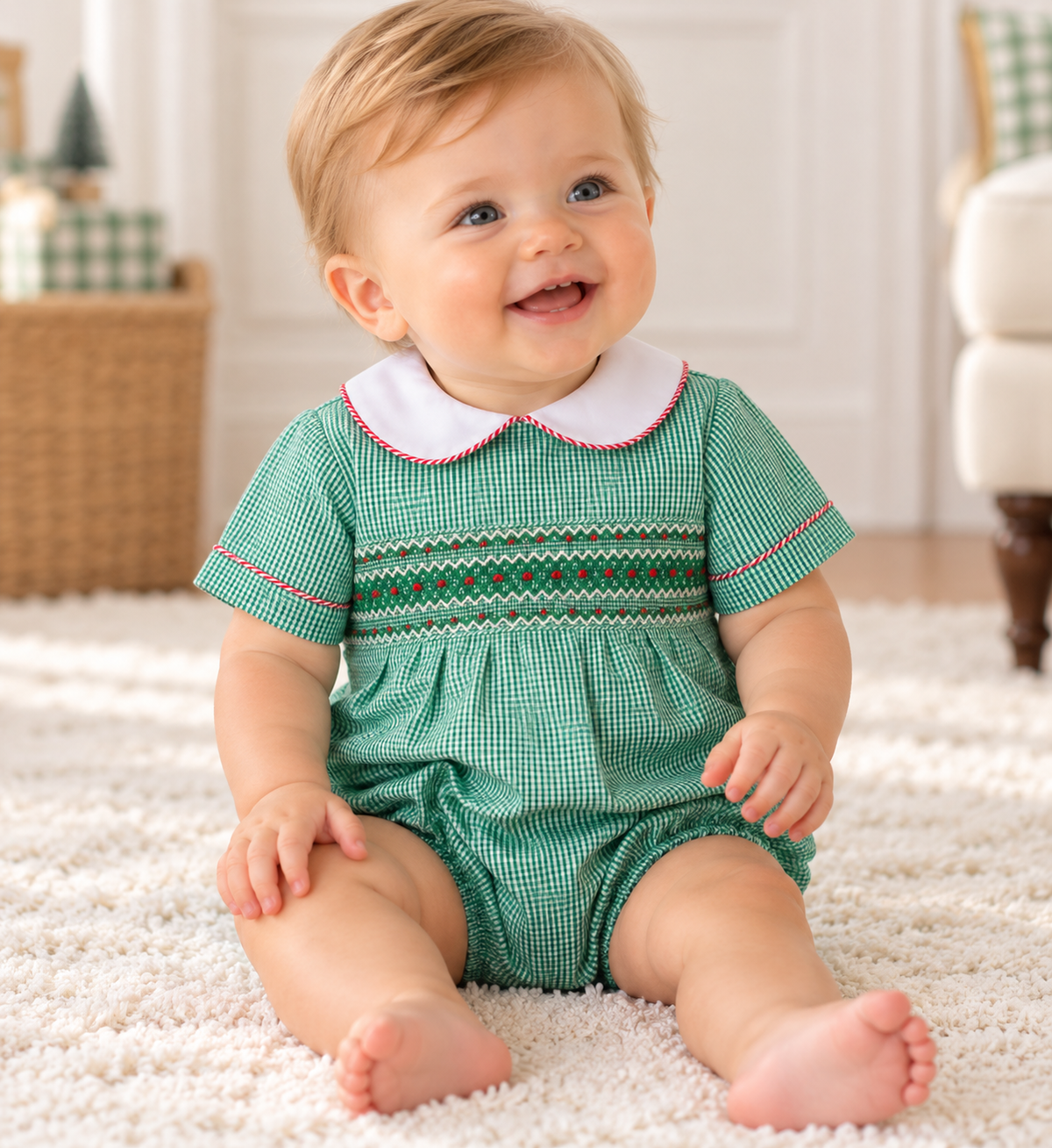 Sebastian Green Gingham Short Smocked Bubble