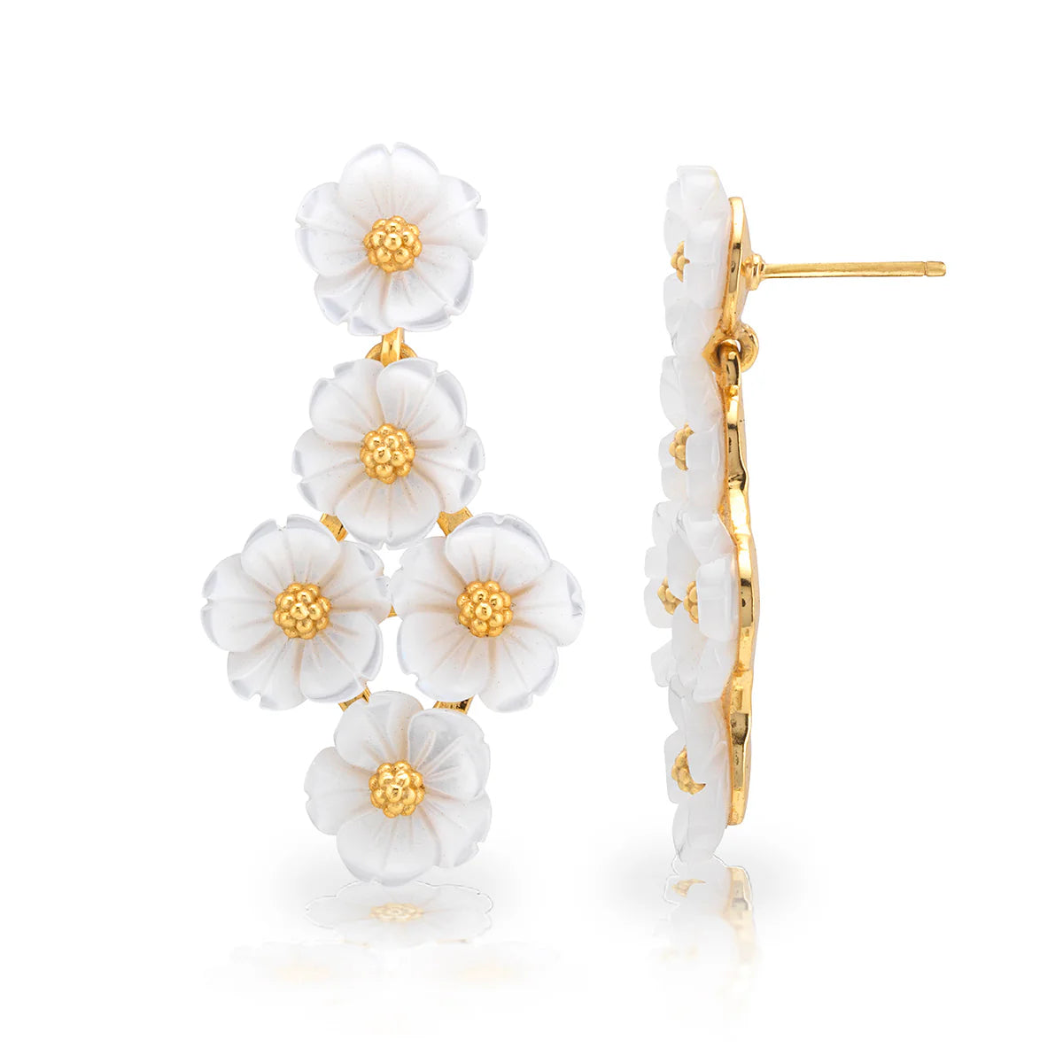 Mermaid Garden Floral Petite Post Drop Earrings - Mother Of Pearl/Gold