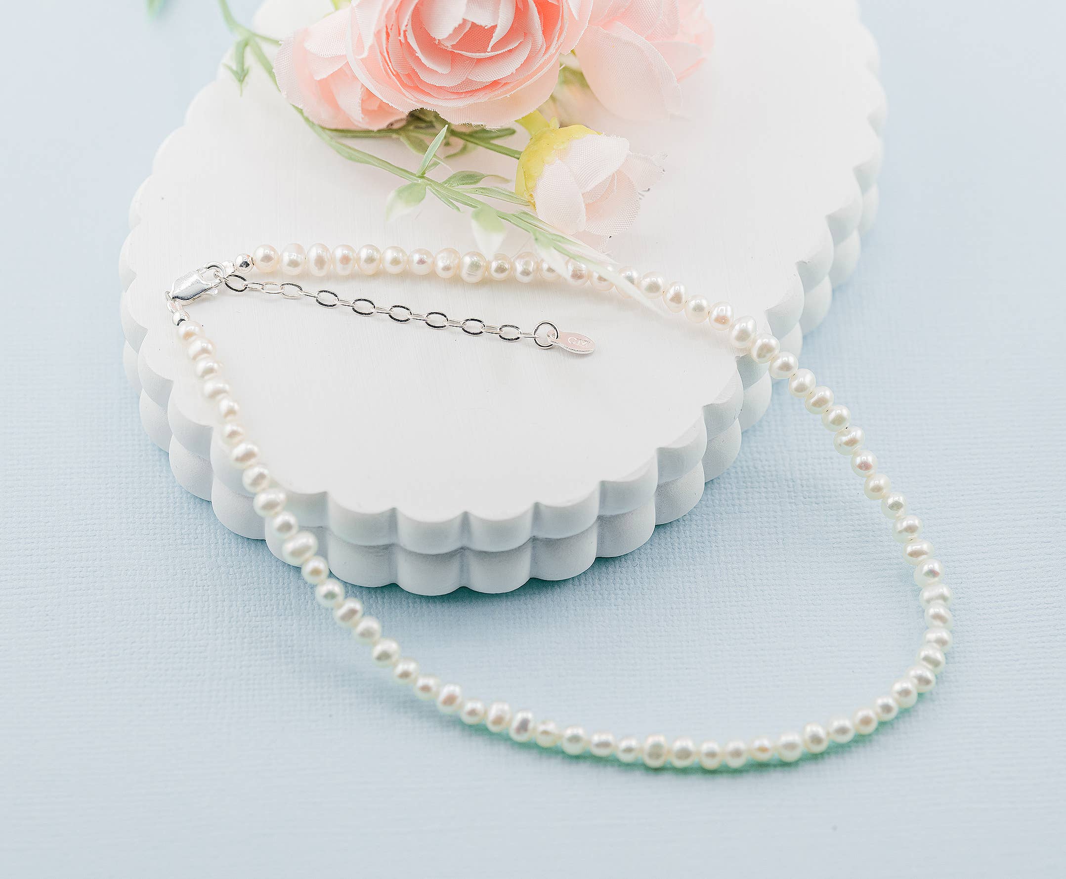 Serenity Sterling Silver Strand of Pearls Girls Necklace