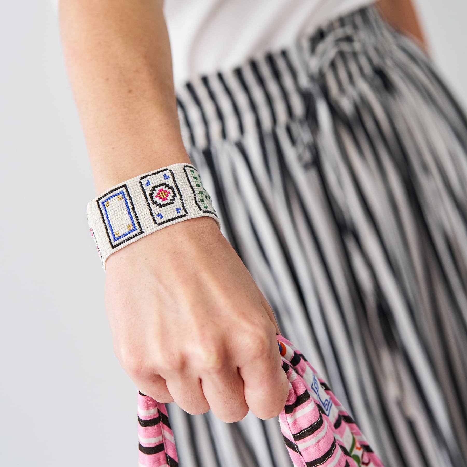 Brooklyn Beaded Stretch Mahjong Bracelet Ivory
