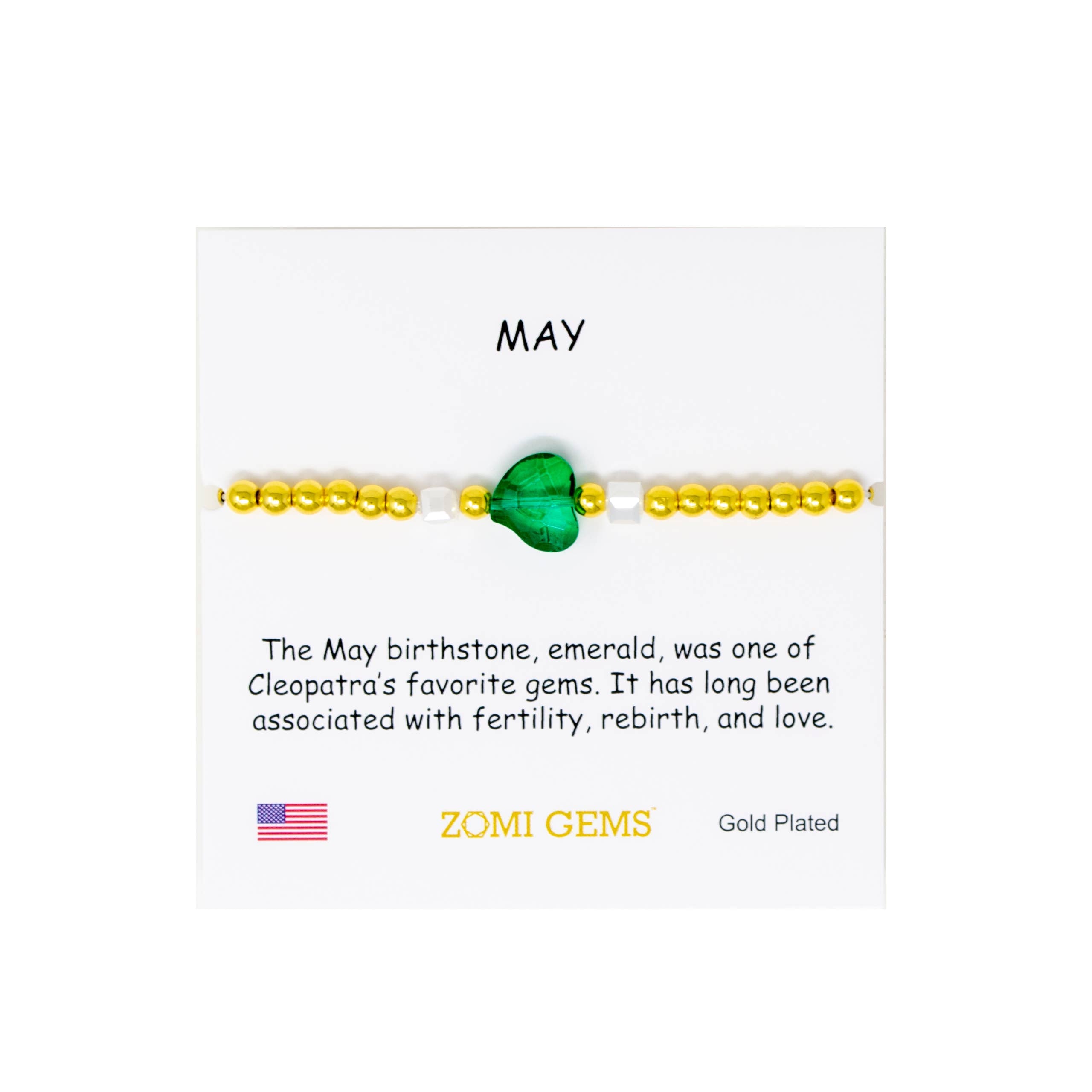 Stretchy Gold Bead Heart Birthstone Bracelets for Kids