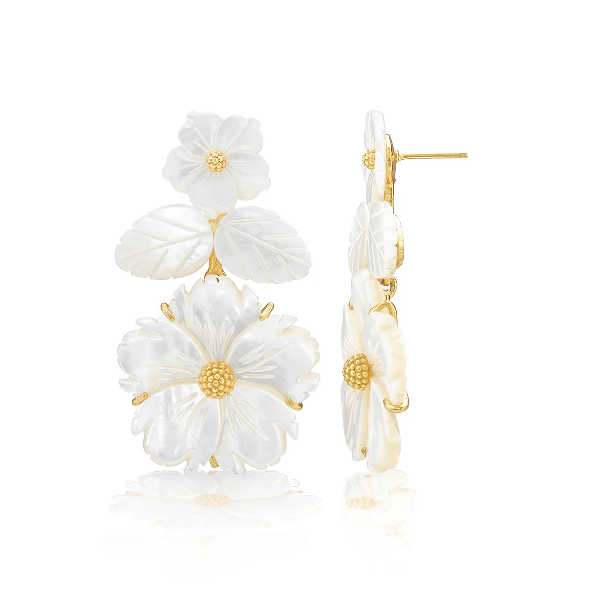 Mermaid Garden Convertible Floral Post Drop Earrings - MOP