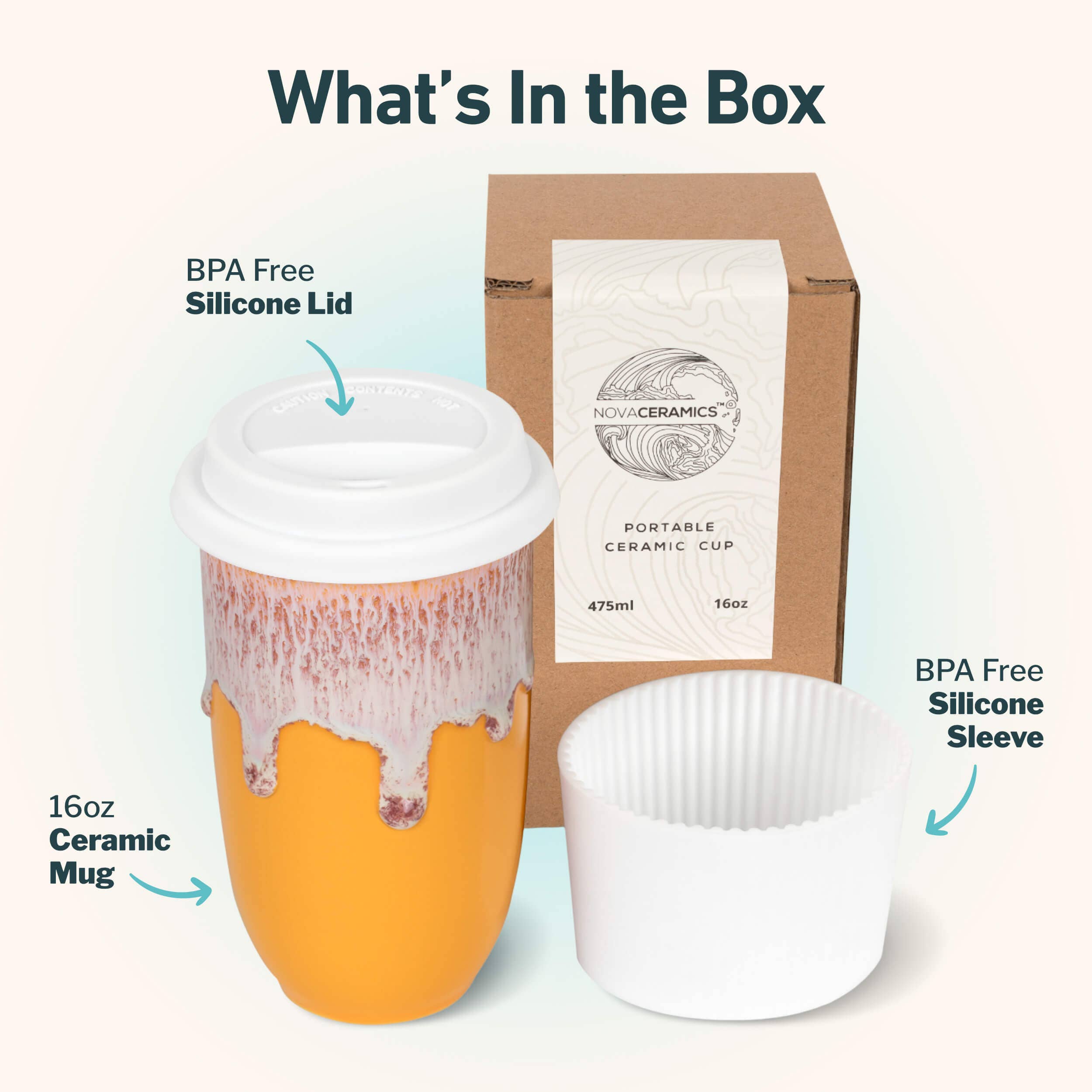 Grapefruit Ceramic Travel Mug – 16oz with Lid & Sleeve