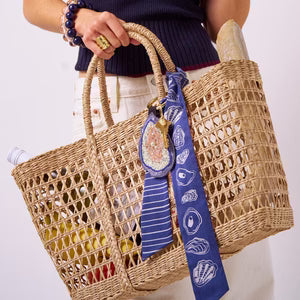 Riley Oyster Beaded Bag Charm Grey