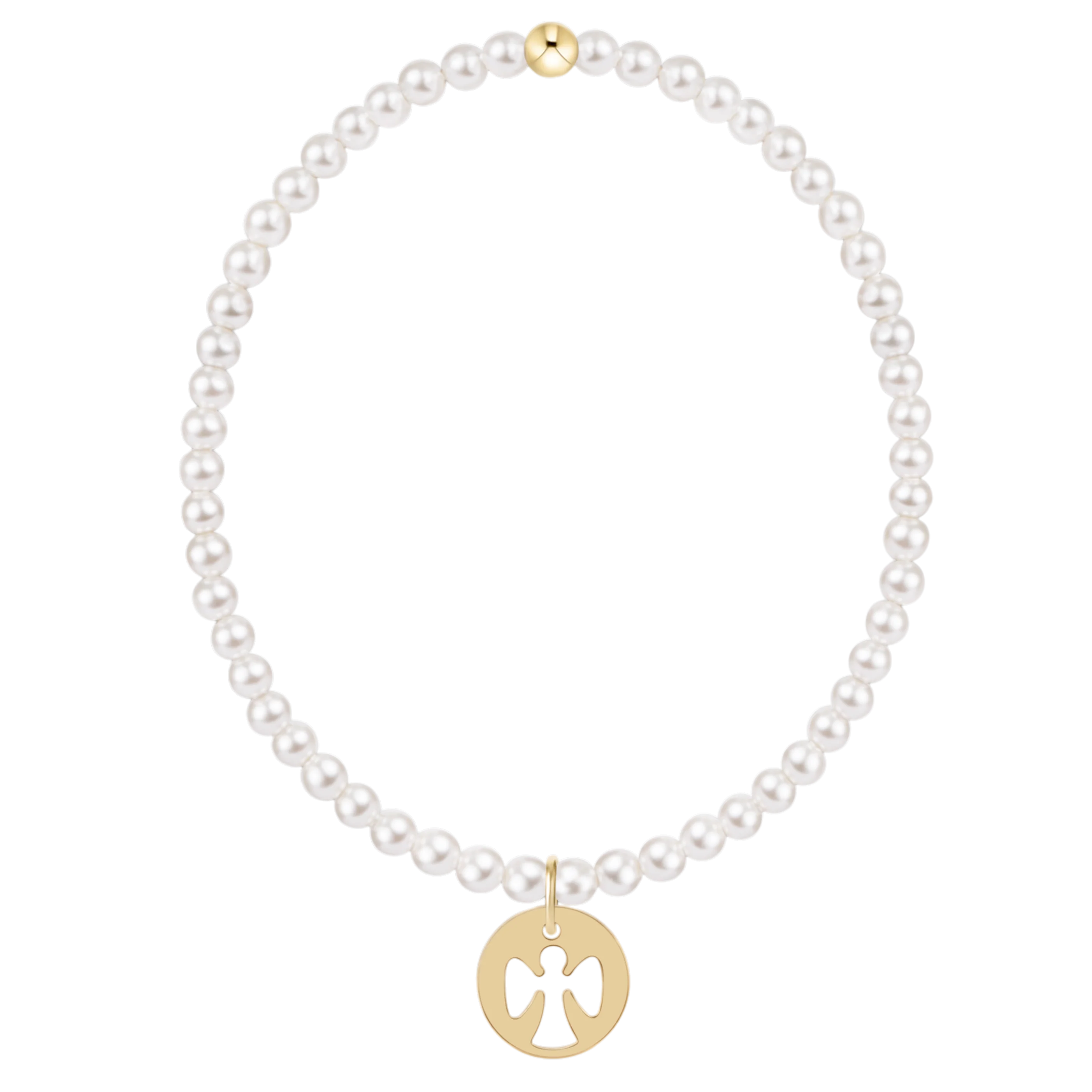 E Girl Classic Pearl 3mm Bracelet -Guardian Angel Gold Disc
