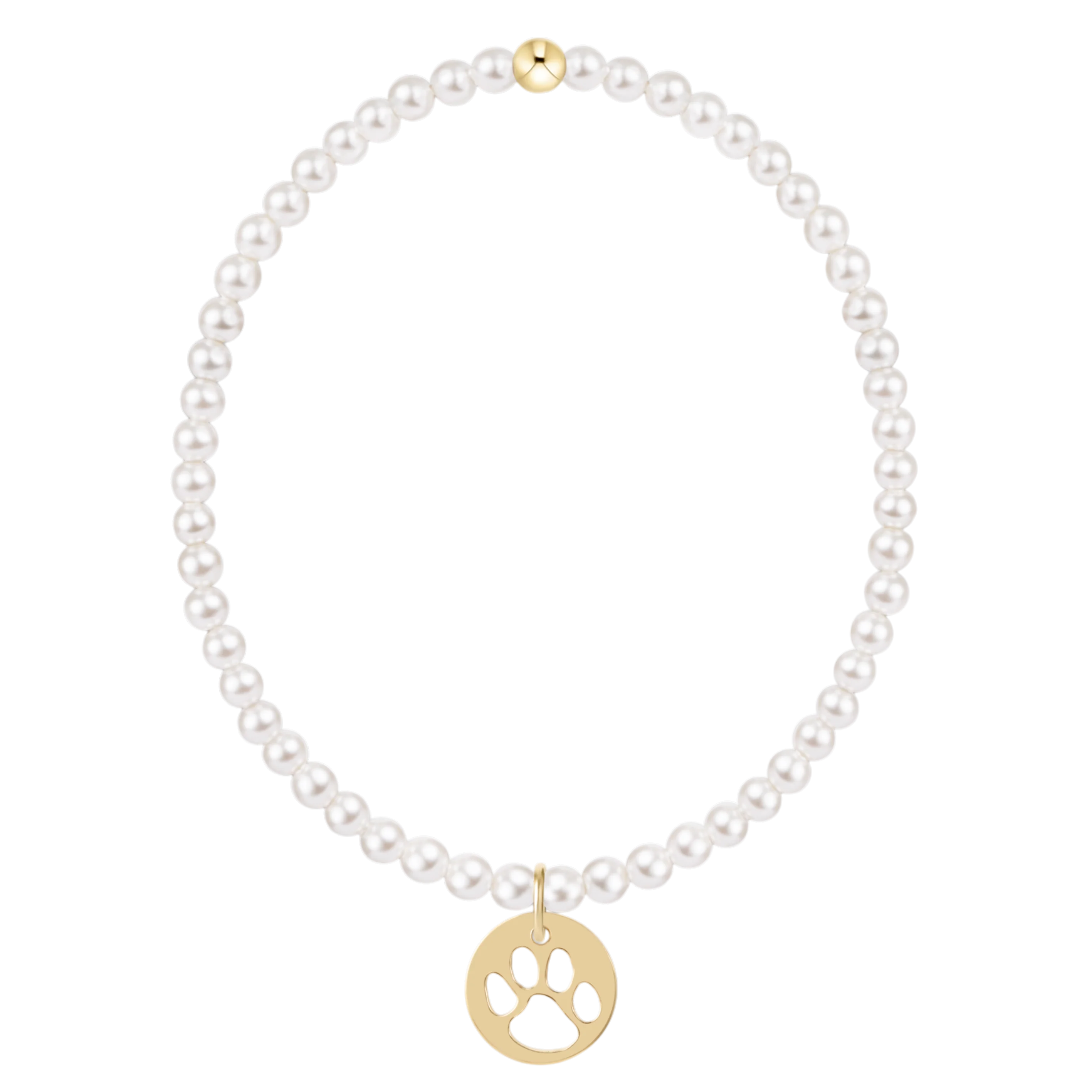 E Girl Classic Pearl 3mm Bracelet - Paw Print Disc