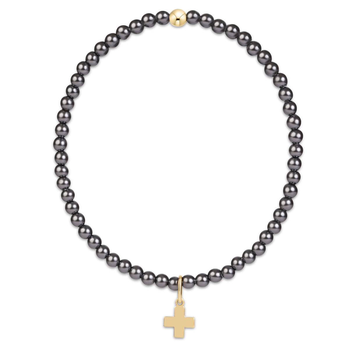 Classic Pearl Dark Grey 3mm Bracelet - Signature Cross Gold Charm