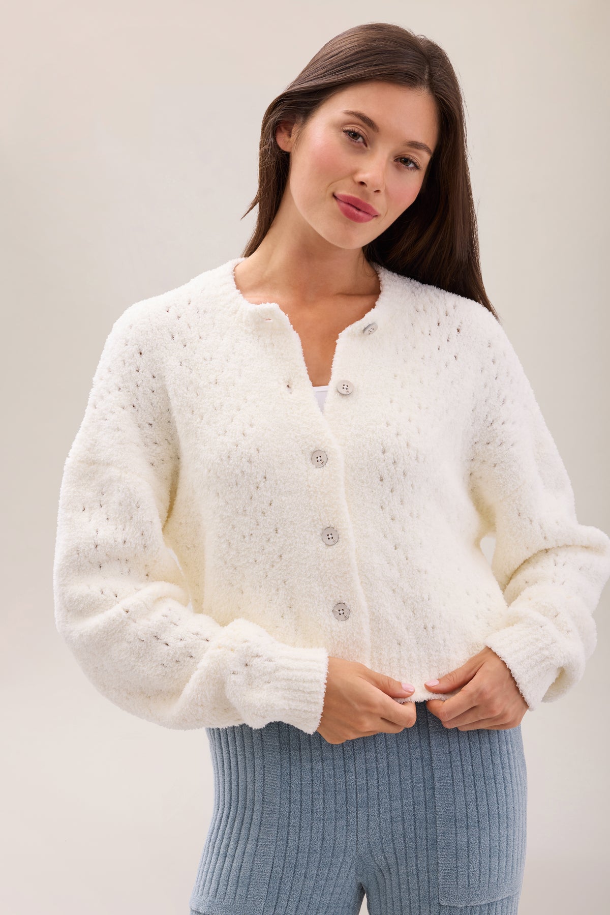 Pointelle Cropped Cardigan