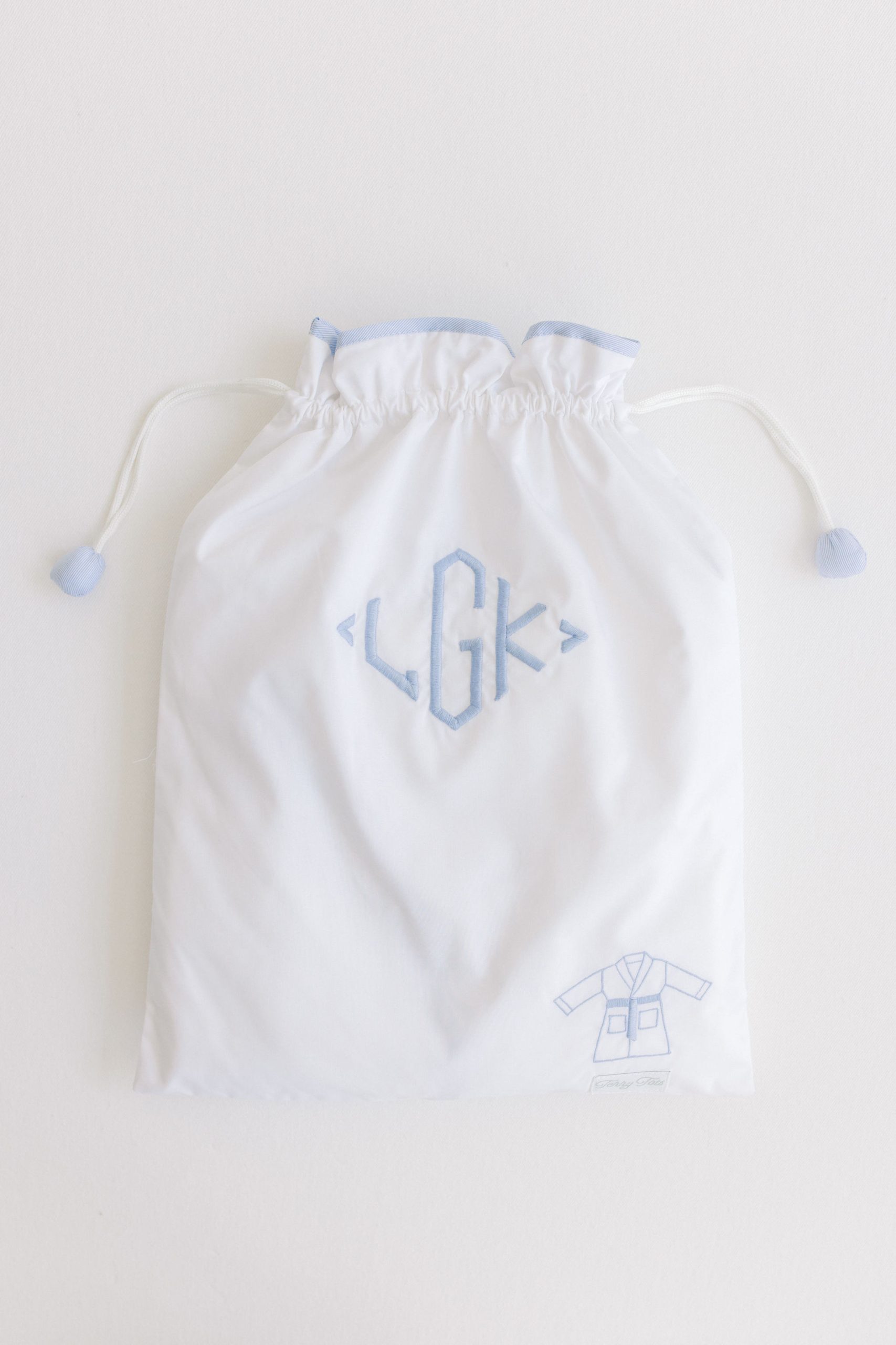 White Terry Robe with Hood and Blue Trim