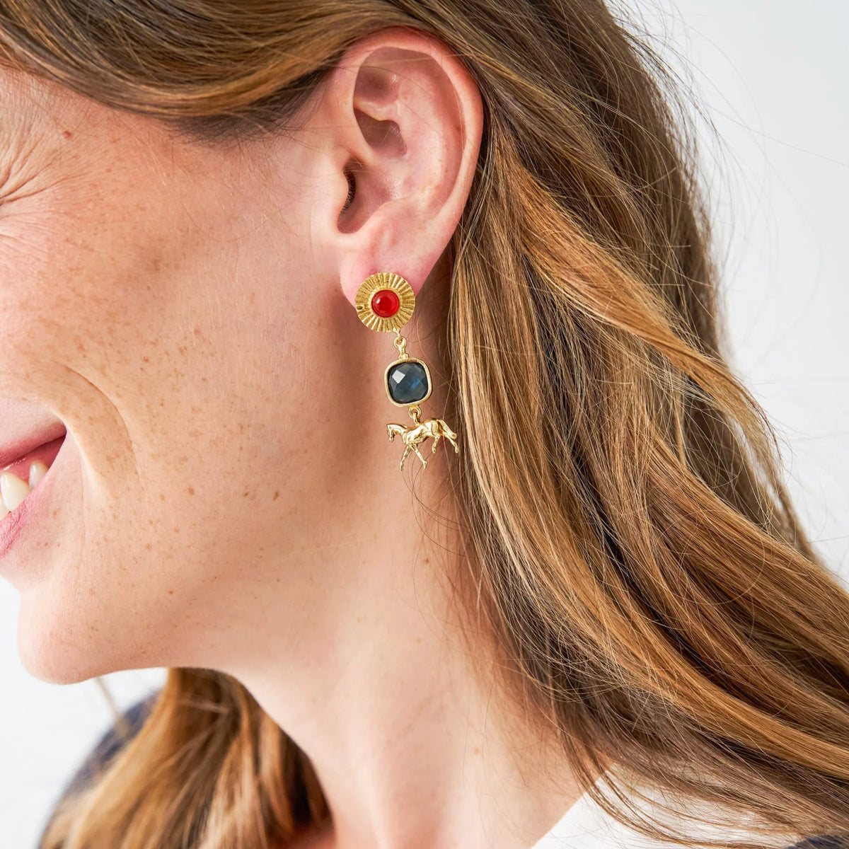 Calliope Horse Glass and Carnelian Stone Earrings
