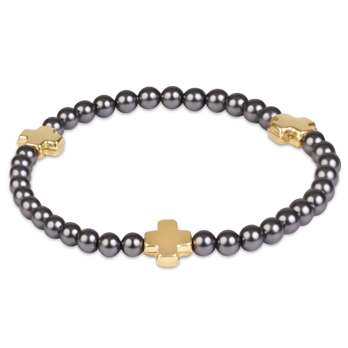 Signature Cross Small 4mm Pearl Dark Grey Bracelet