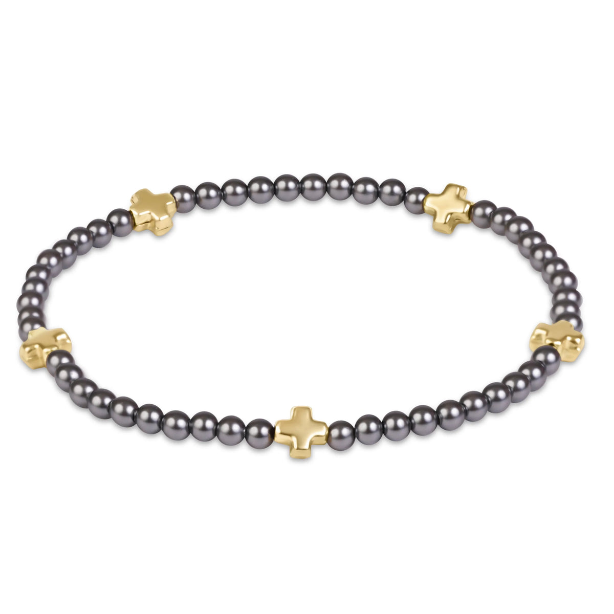 Signature Cross Small 3mm Pearl Dark Grey Bracelet