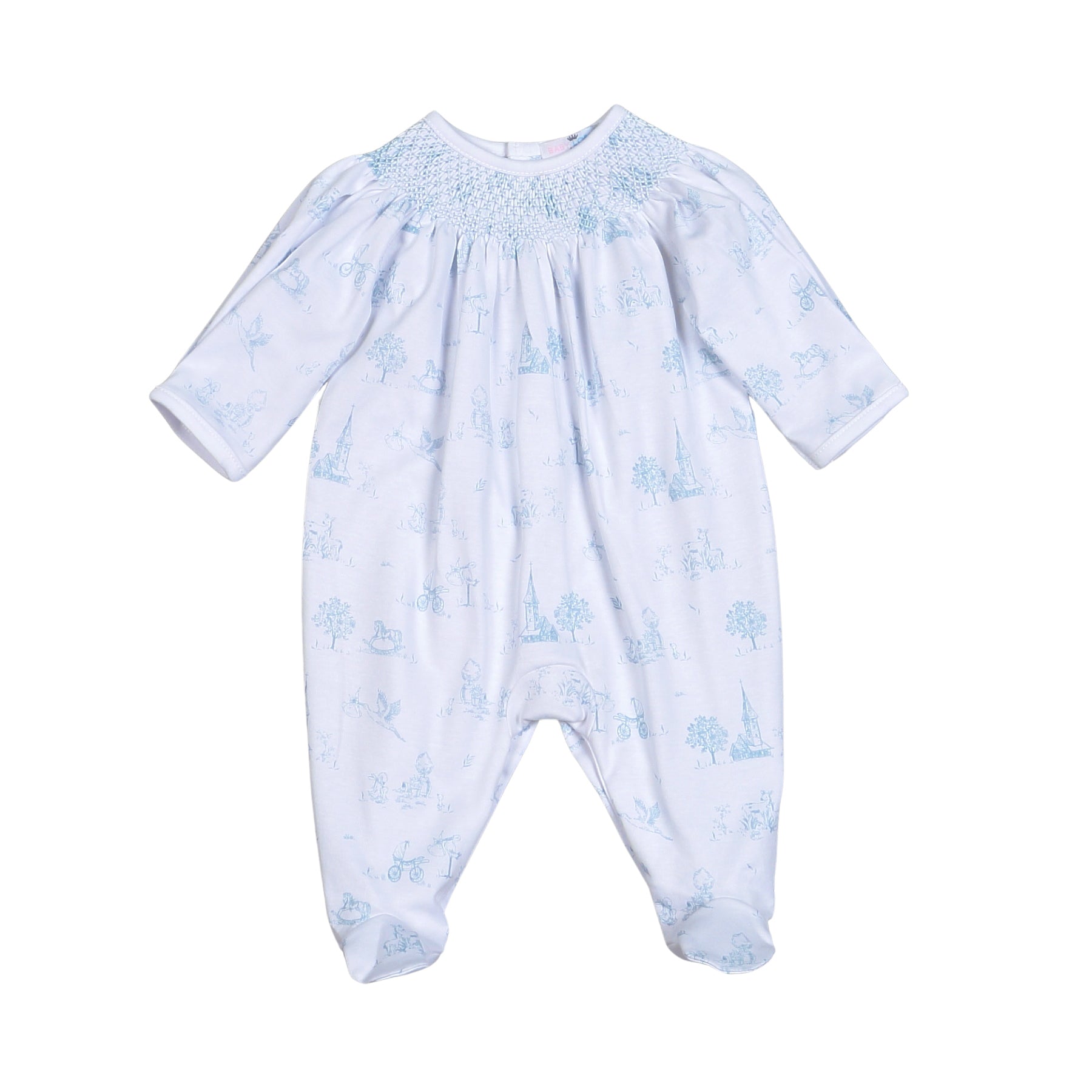 Blue Toile Smocked Footie