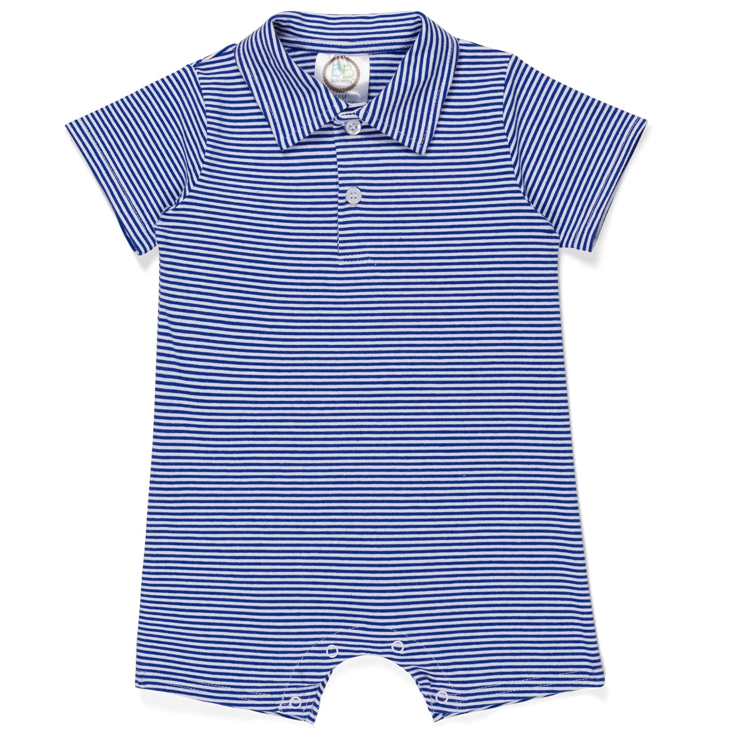 Boy's Royal Blue Stripe Short Sleeve Polo Collared Romper