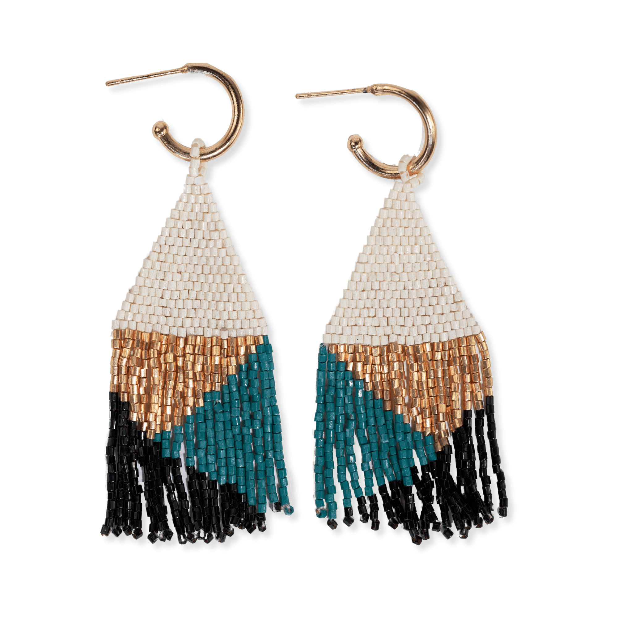 INK + ALLOY | James Mini Gold Hoop + Beaded Fringe Earrings - Teal