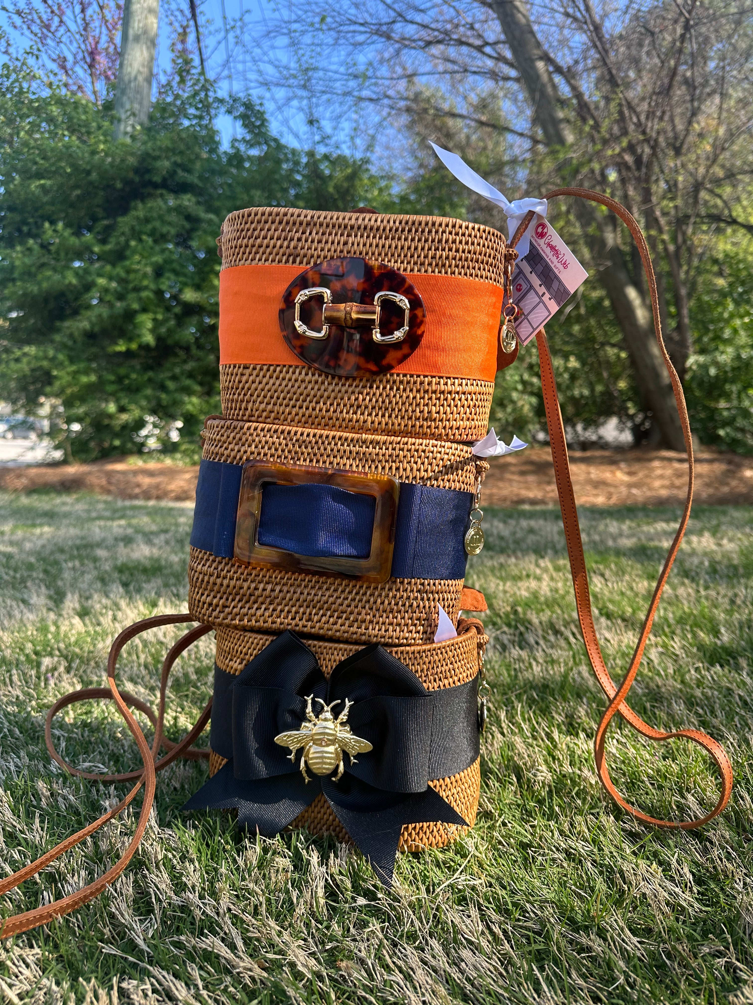 Charlotte Bag - Black Fluffy Bow with Gold Bee